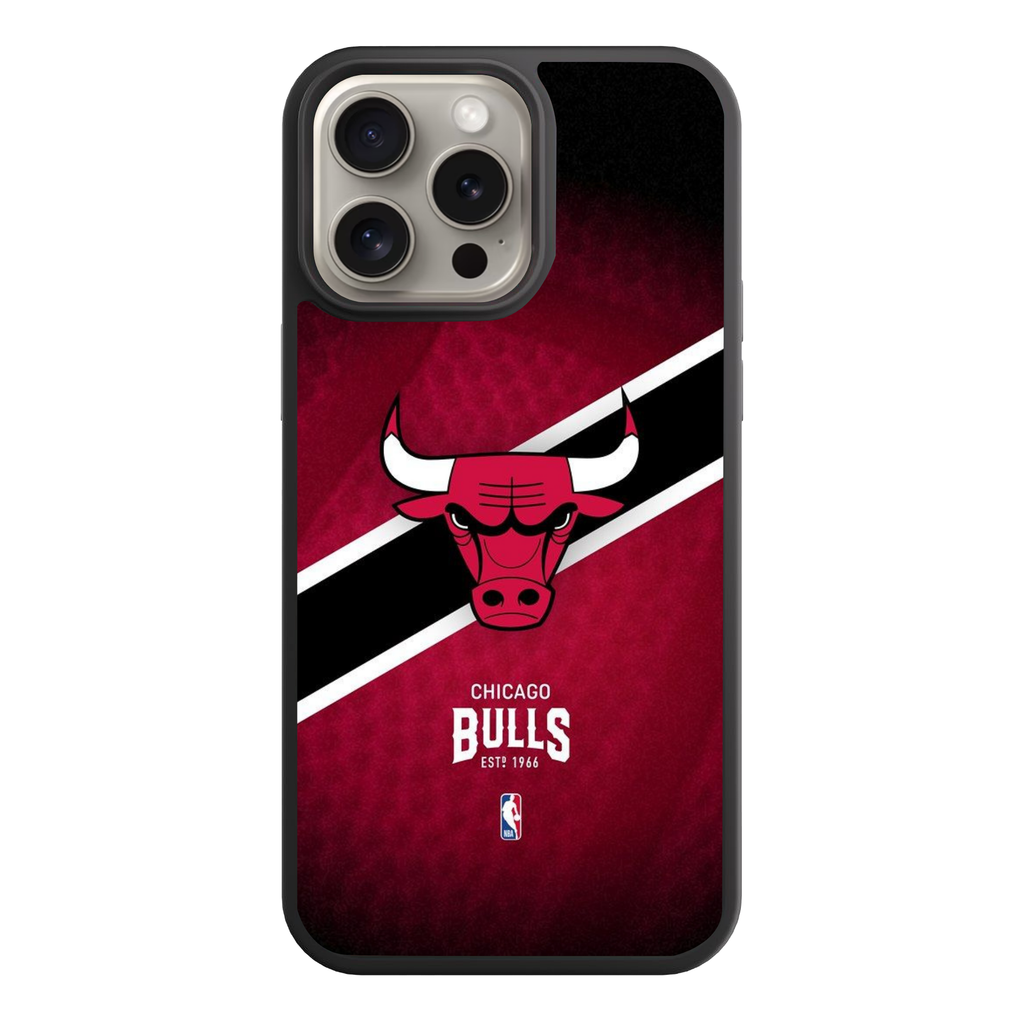 NBA Chicago Bulls Phone Case For iPhone Samsung Galaxy Pixel - Chicago Bulls Logo And Diagonal Stripe On Red Background