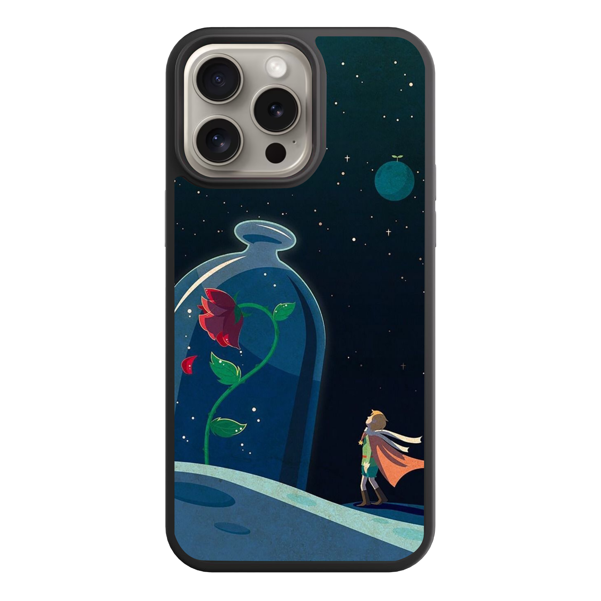 The Little Prince Phone Case For iPhone Samsung Galaxy Pixel - The Little Prince Stargazing By The Rose Glass Bell Jar On Dark Celestial Background