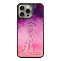 Pink Panther Phone Case For iPhone Samsung Galaxy Pixel - Pink Panther Outline Sketch With Crossed Arms In Pink Purple And Blue Watercolor Background