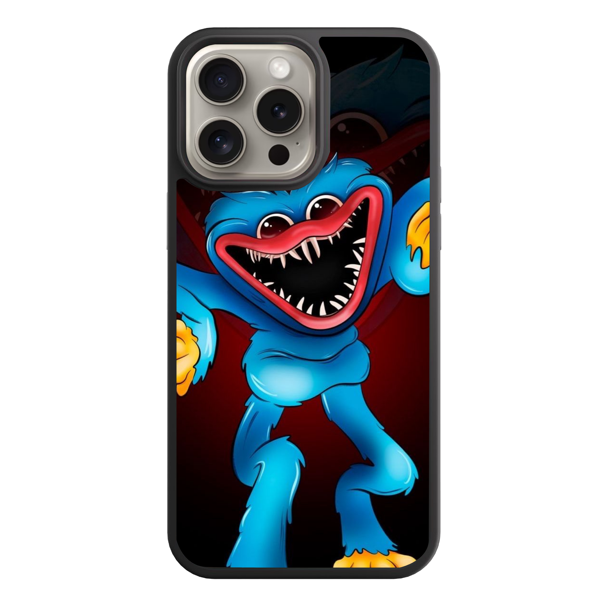 Poppy Playtime Huggy Wuggy Phone Case For iPhone Samsung Galaxy Pixel - Huggy Wuggy And Large Grinning Silhouette Background