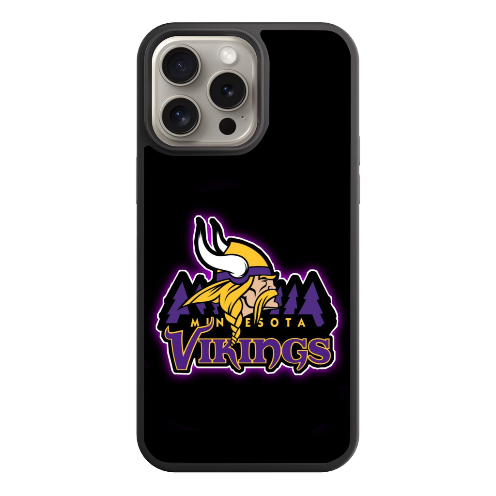 NFL Minnesota Vikings Phone Case For iPhone Samsung Galaxy Pixel - Minnesota Vikings Logo And Pine Tree Wordmark On Black Background