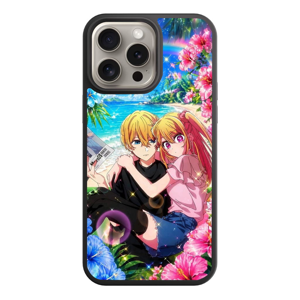 Oshi No Ko Phone Case For iPhone Samsung Galaxy Pixel - Aqua And Ruby At Tropical Beach With Rainbow