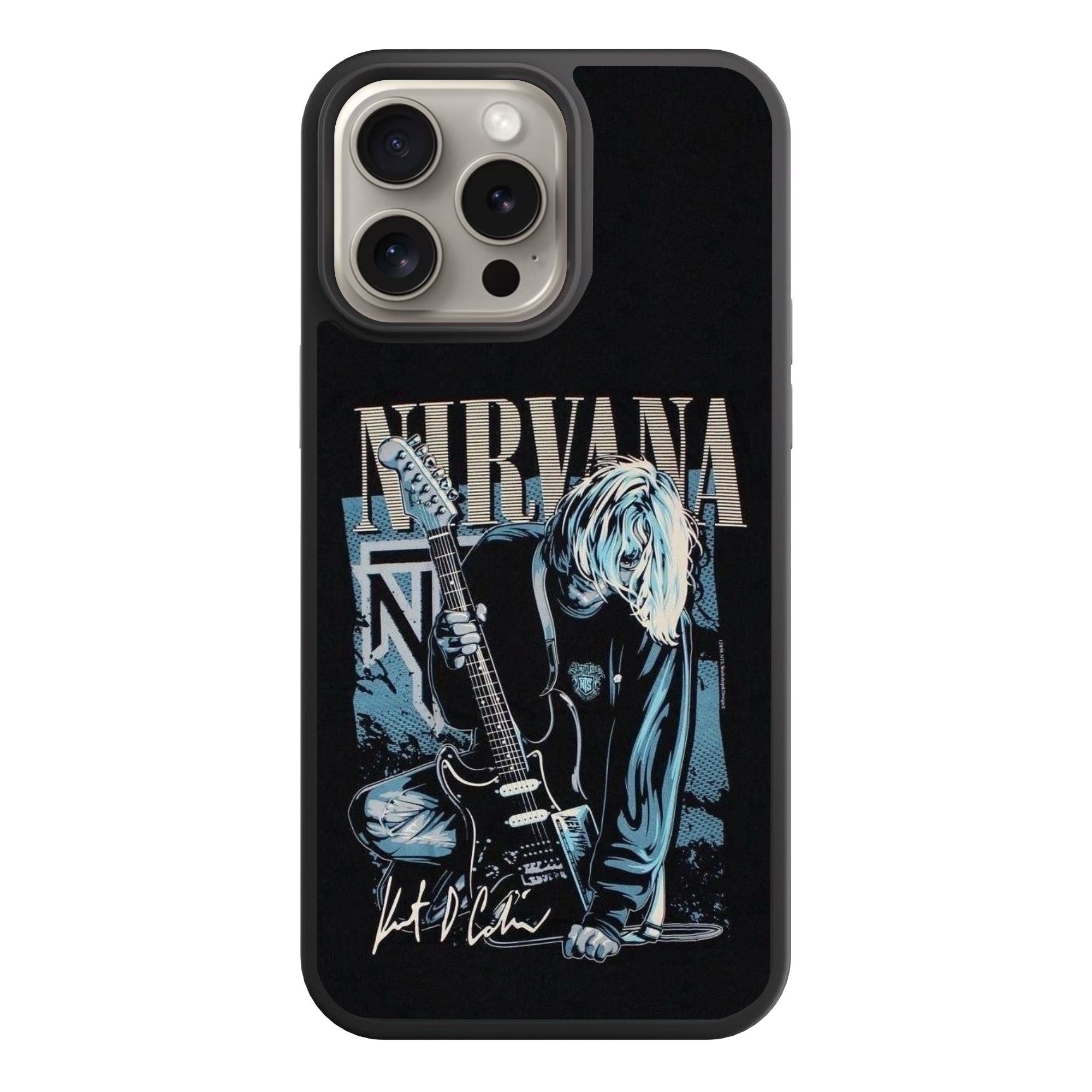 Nirvana Kurt Cobain Phone Case For iPhone Samsung Galaxy Pixel - Nirvana Kurt Cobain Guitar Graphic In Black Background