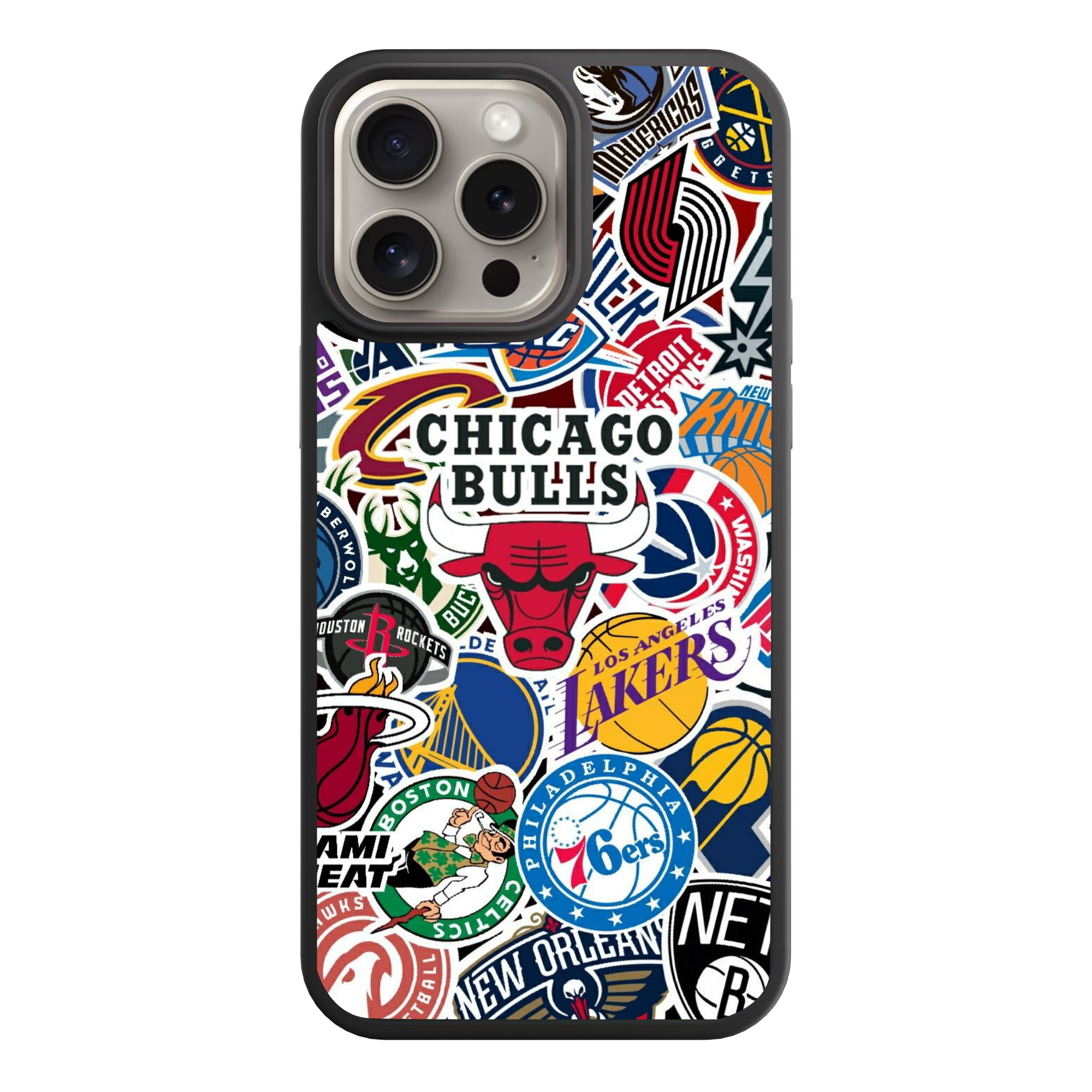 NBA Phone Case For iPhone Samsung Galaxy Pixel - NBA Chicago Bulls Logo And NBA Team Stickers Collage Art