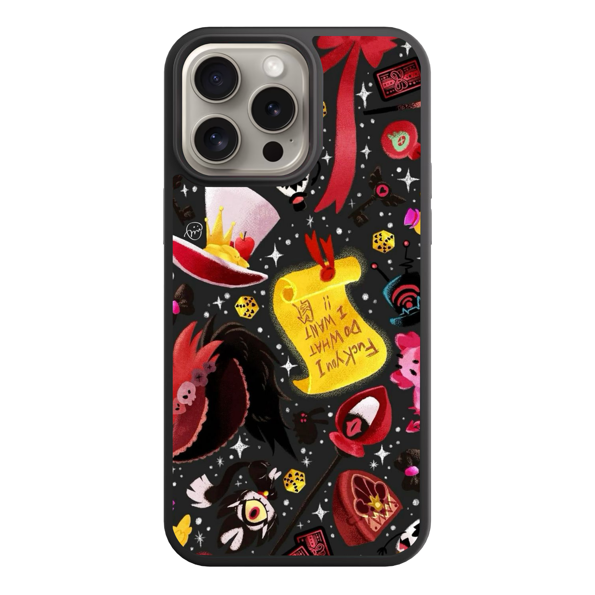 Hazbin Hotel Phone Case For iPhone Samsung Galaxy Pixel - Hazbin Hotel Iconic Items And Symbols Pattern On Black Background