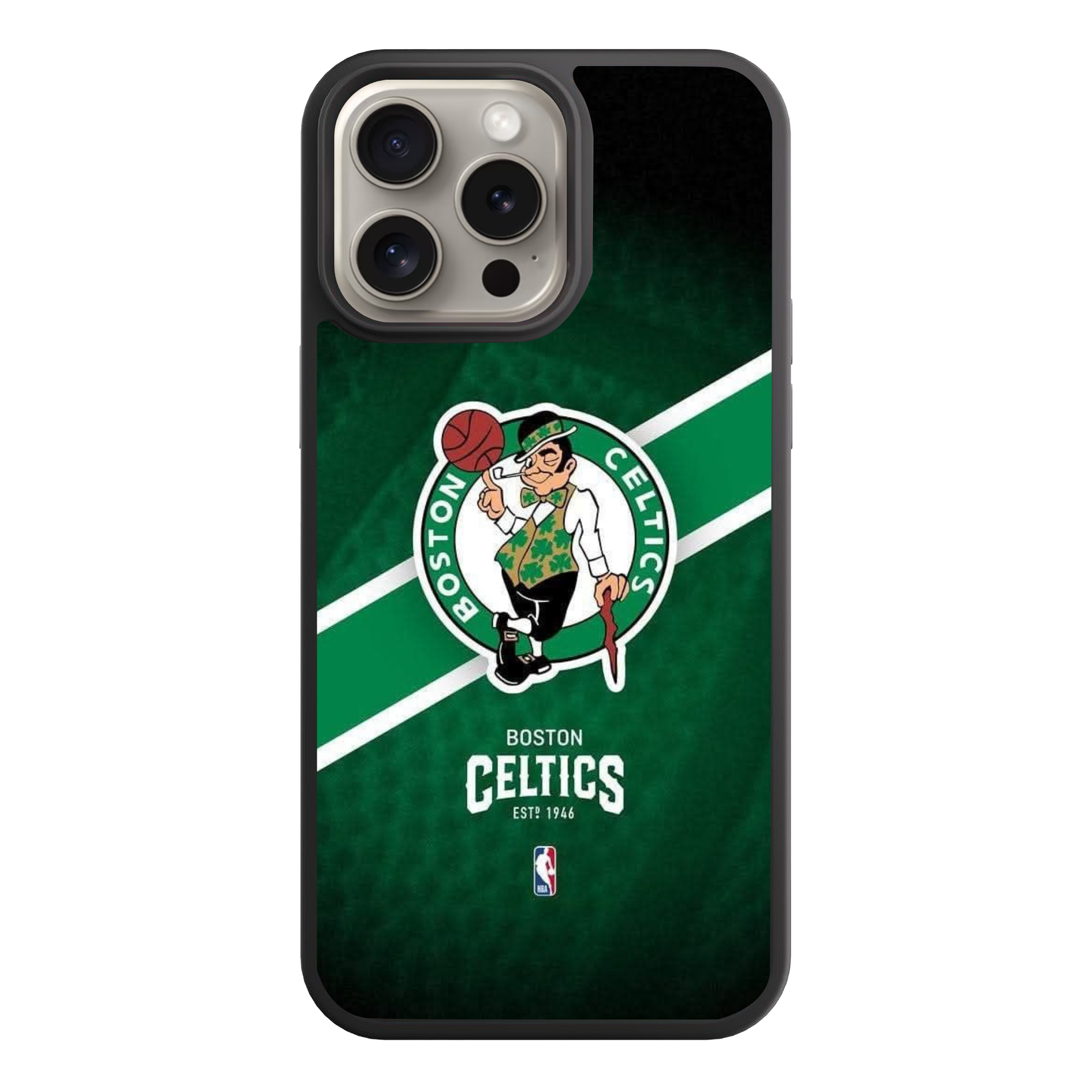 NBA Boston Celtics Phone Case For iPhone Samsung Galaxy Pixel - Boston Celtics Lucky The Leprechaun Logo Grip Stripe On Textured Green Background