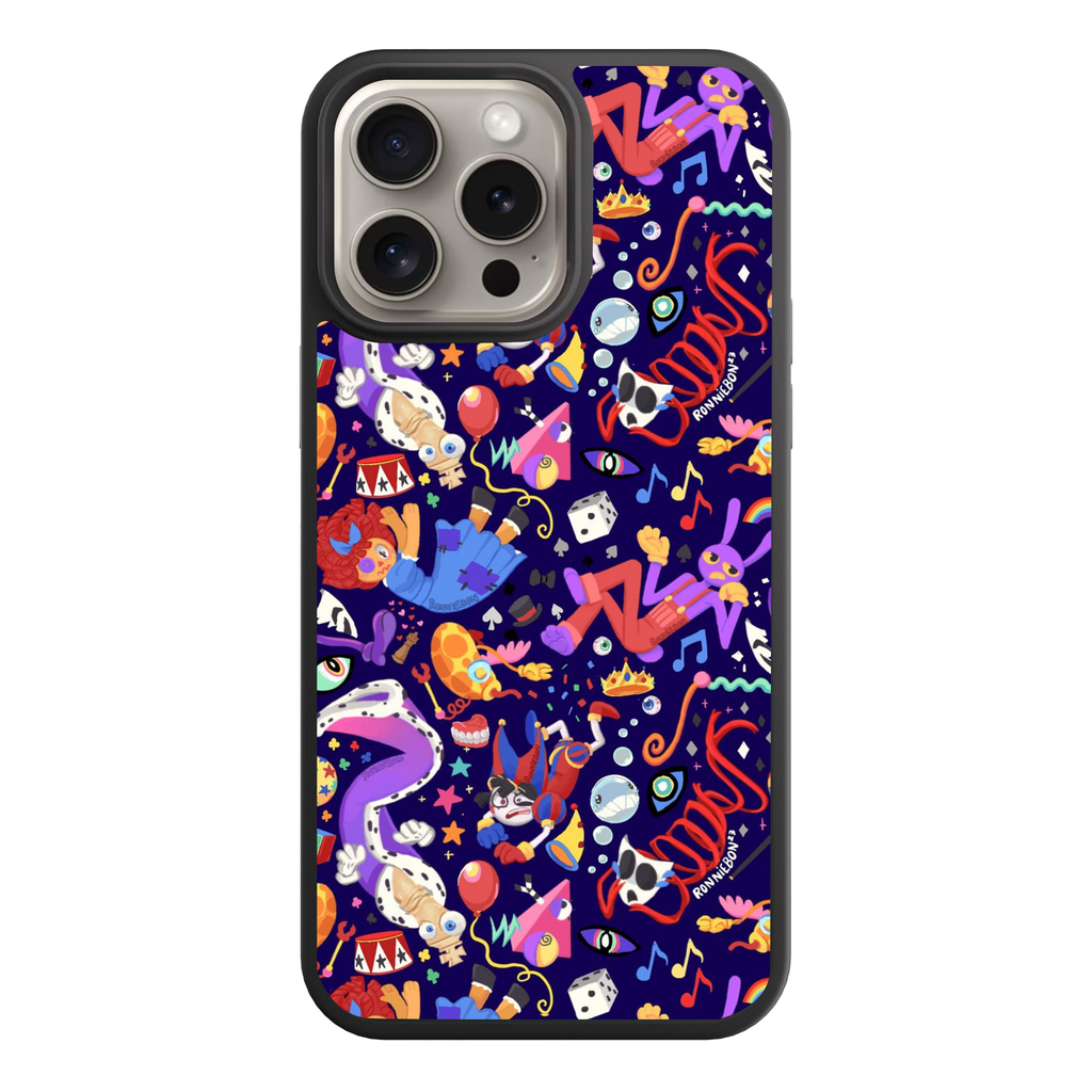 The Amazing Digital Circus Phone Case For iPhone Samsung Galaxy Pixel - The Amazing Digital Circus Characters Repeating Pattern On Dark Blue Background