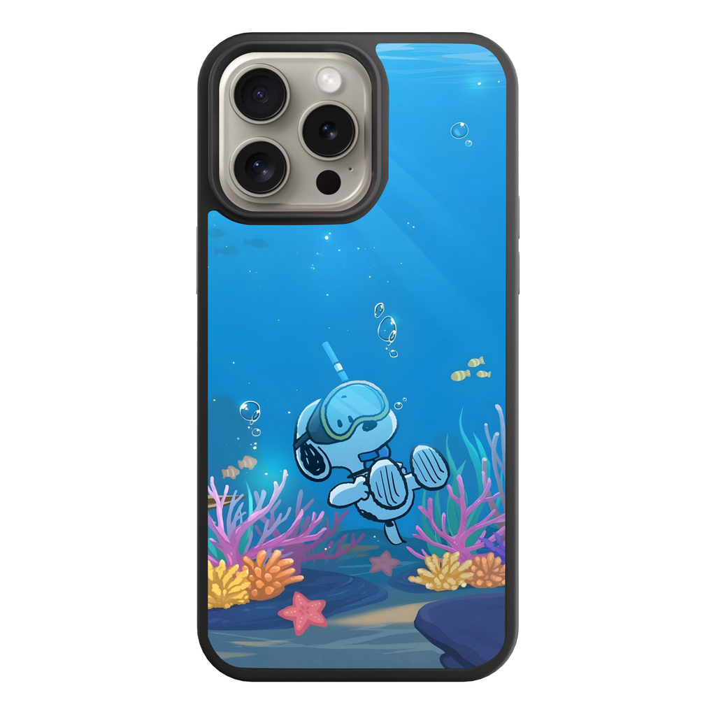 Peanuts Snoopy Phone Case For iPhone Samsung Galaxy Pixel - Peanuts Scuba Snoopy Diving Near Coral Reef In Blue Ocean Background