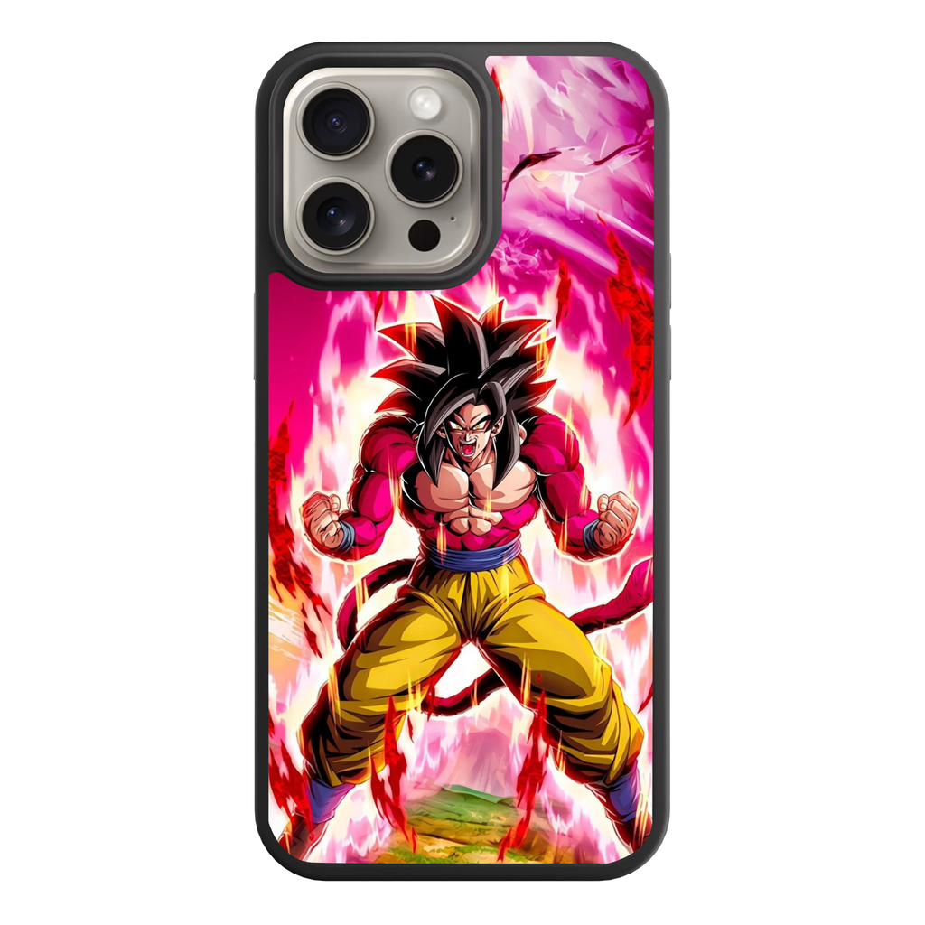 Dragon Ball Goku Phone Case For iPhone Samsung Galaxy Pixel - Super Saiyan 4 Son Goku Action Art With Pink Flaming Energy Aura Poster