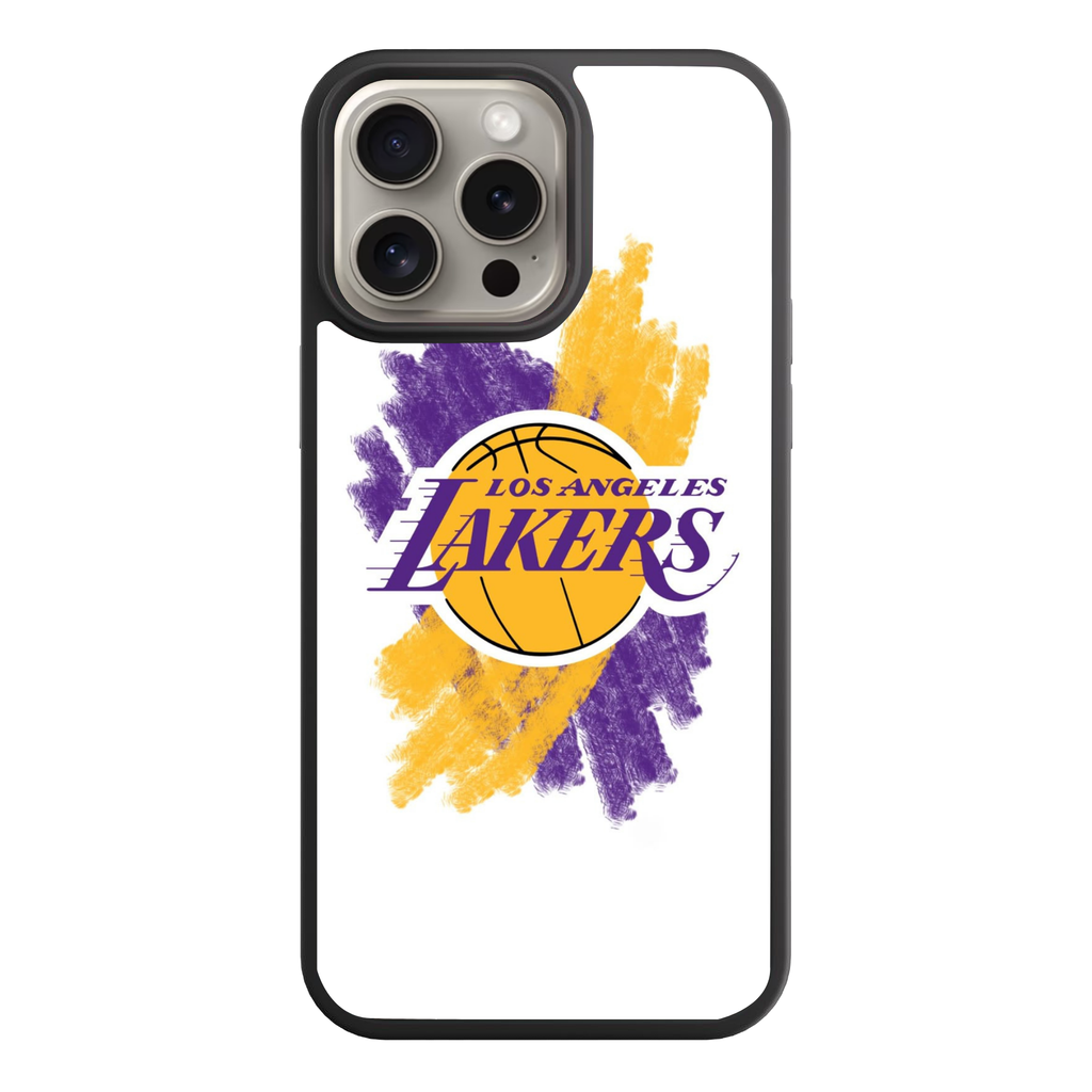 NBA Los Angeles Lakers Phone Case For iPhone Samsung Galaxy Pixel - Los Angeles Lakers Logo On Purple And Gold Scribble White Background