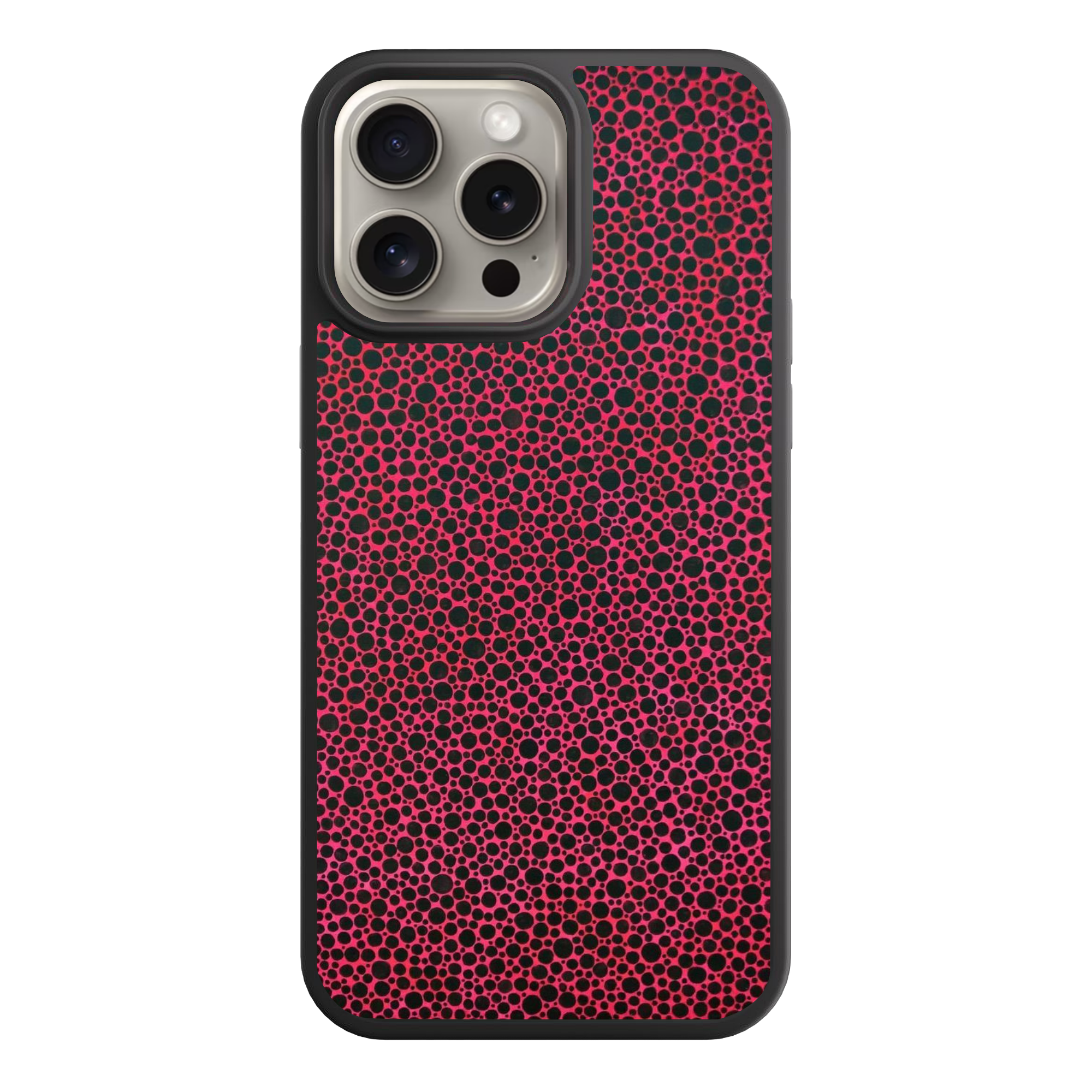 Yayoi Kusama Phone Case For iPhone Samsung Galaxy Pixel - Black Polka Dots On Hot Pink Background Pattern