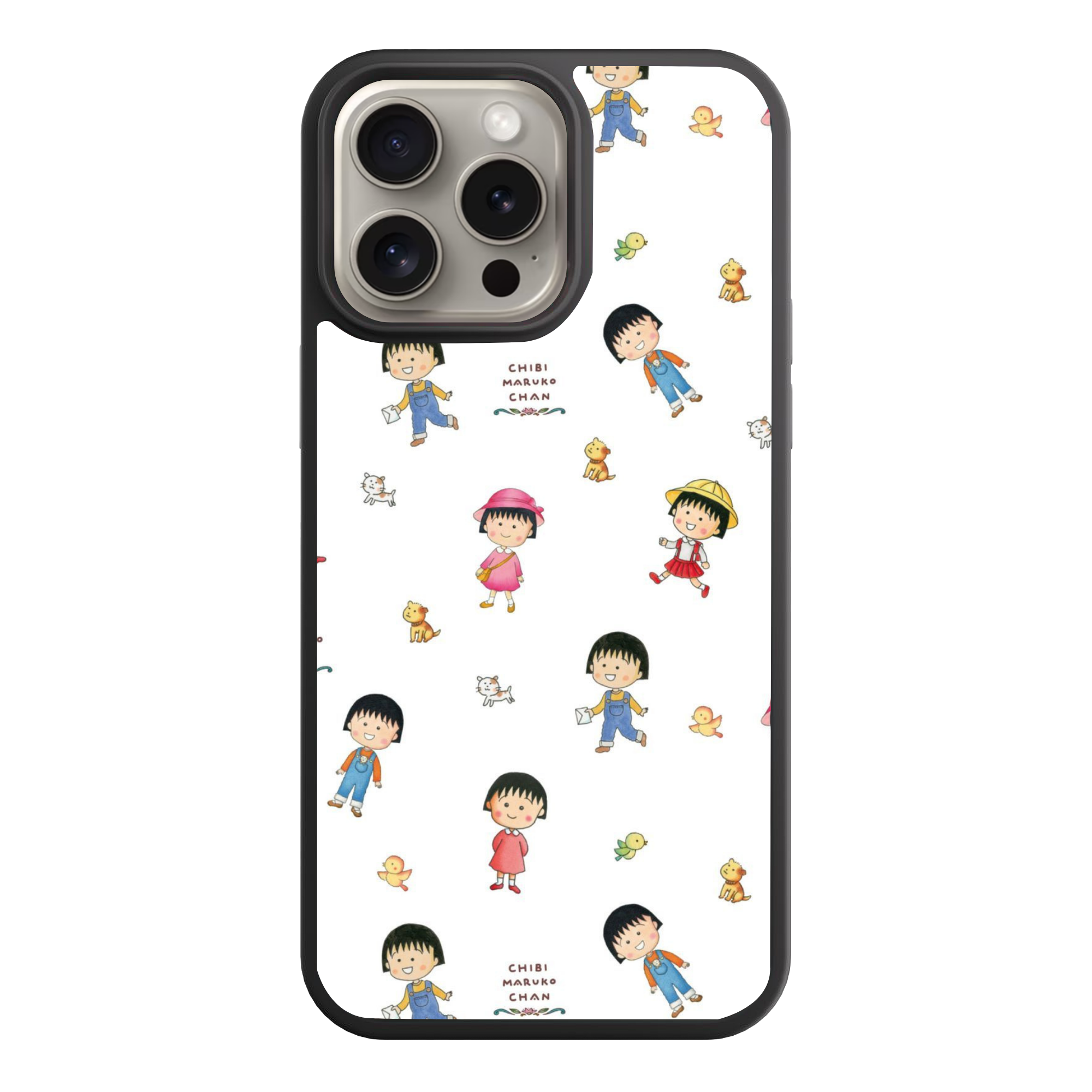 Chibi Maruko Chan Phone Case For iPhone Samsung Galaxy Pixel - Chibi Maruko Chan Various Poses Pattern On White Background