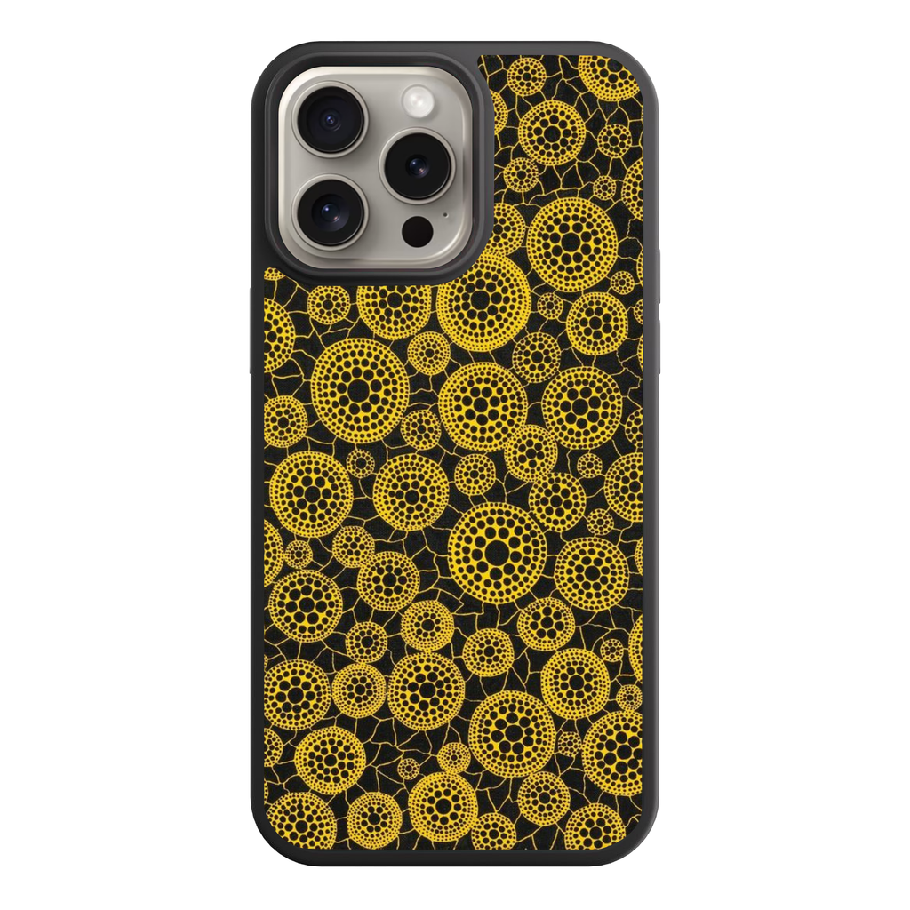 Yayoi Kusama Phone Case For iPhone Samsung Galaxy Pixel - Yayoi Kusama Stars Yellow And Black Polka Dot Pattern