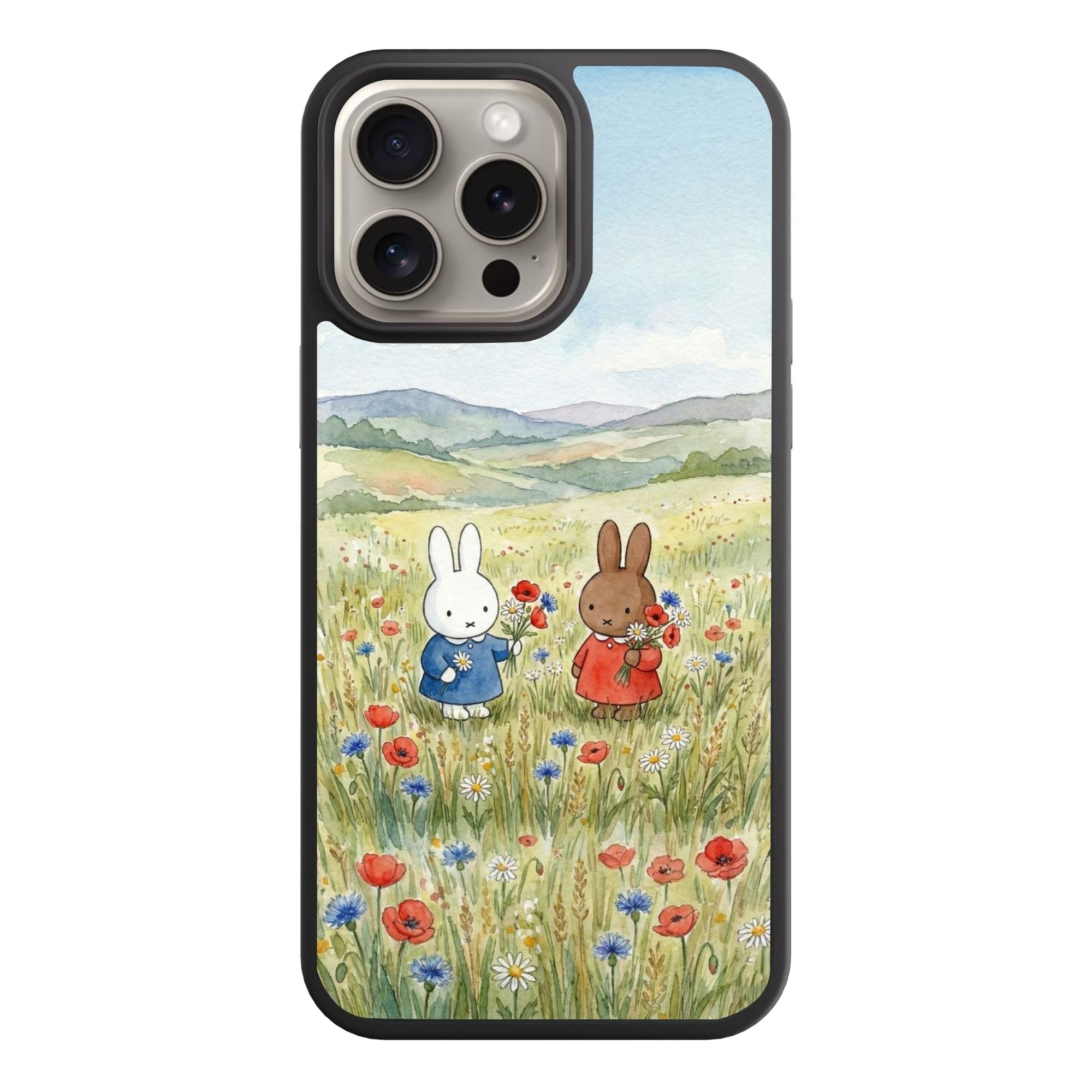 Miffy Phone Case For iPhone Samsung Galaxy Pixel - Miffy And Melanie In Flower Field Watercolor Background