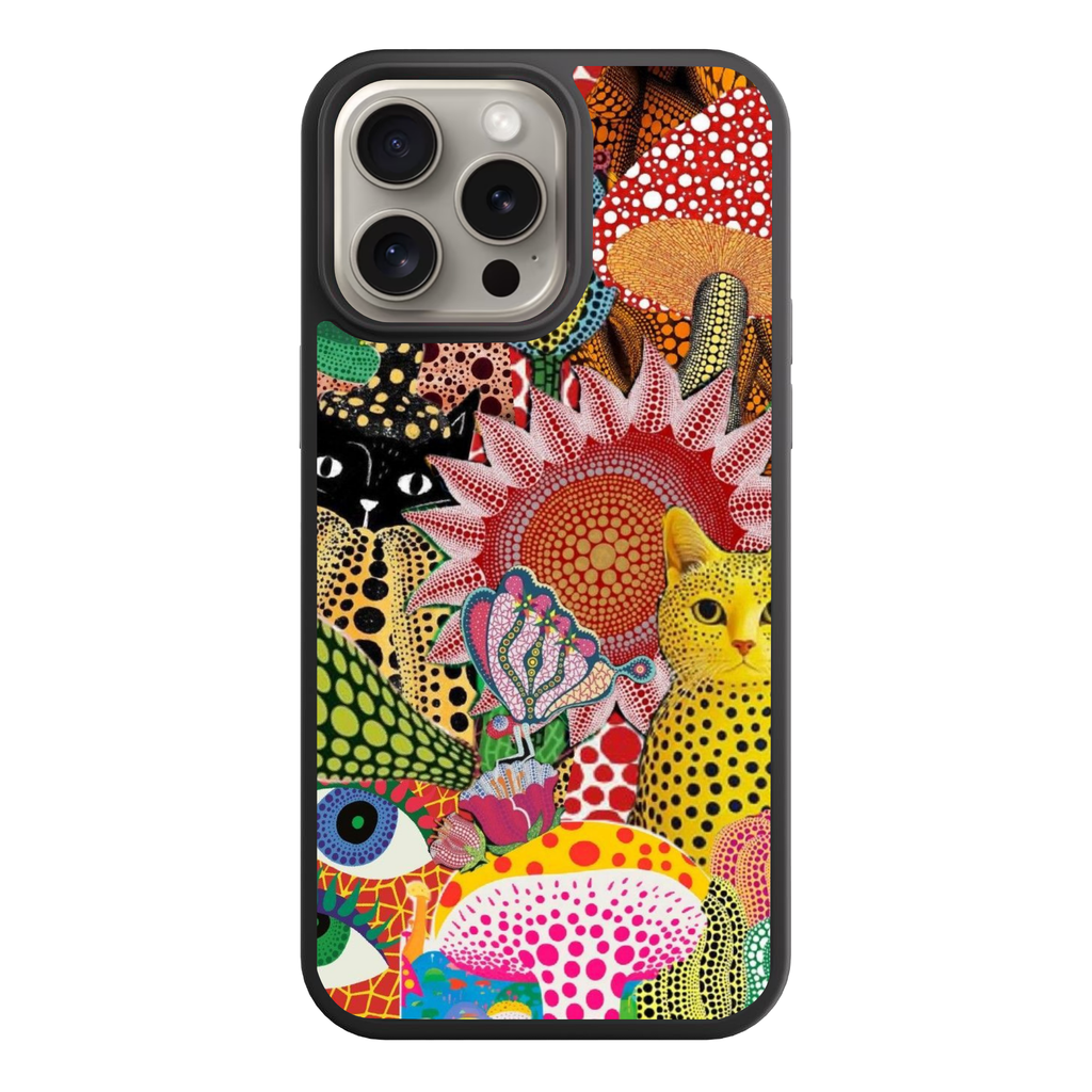 Yayoi Kusama Phone Case For iPhone Samsung Galaxy Pixel - Polka Dot Collage With Cats And Mushrooms