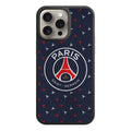 Paris Saint Germain FC Phone Case For iPhone Samsung Galaxy Pixel -  Paris Saint Germain FC Centered Crest On Wrinkled Dark Blue Fabric Texture Monogram Background