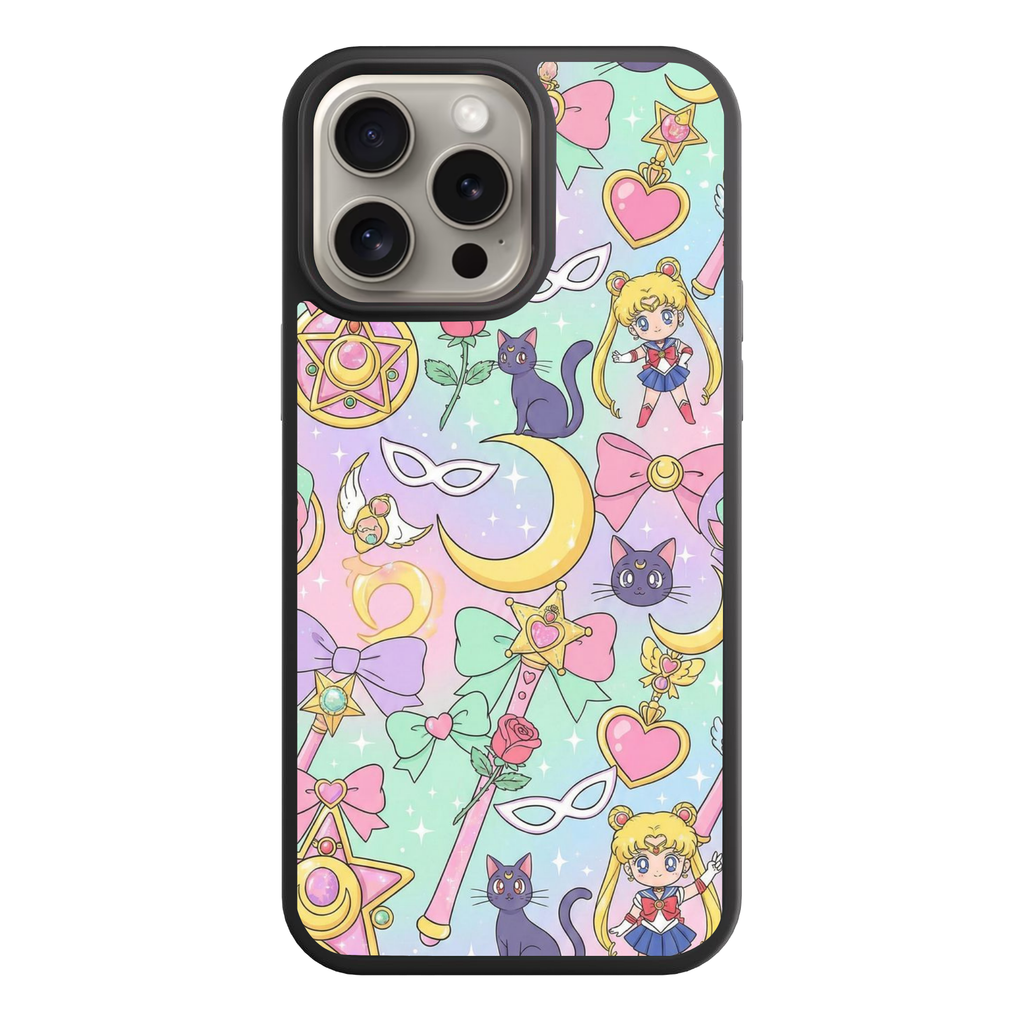 Sailor Moon Phone Case For iPhone Samsung Galaxy Pixel - Sailor Moon Chibi Characters And Magical Items On Pastel Gradient Background