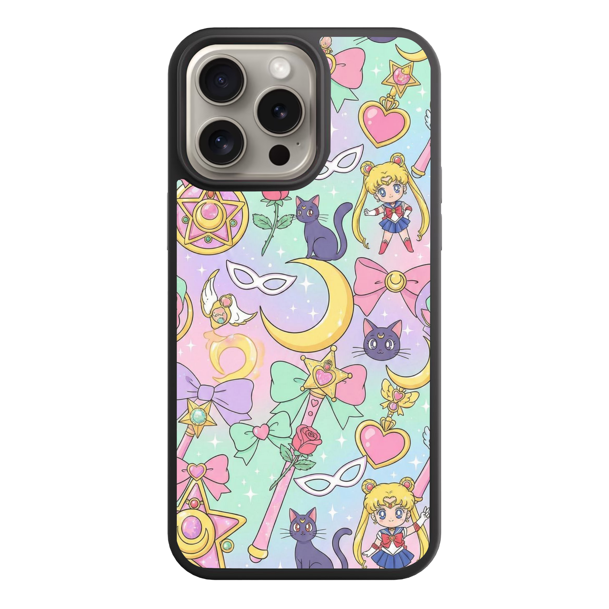 Sailor Moon Phone Case For iPhone Samsung Galaxy Pixel - Sailor Moon Chibi Characters And Magical Items On Pastel Gradient Background