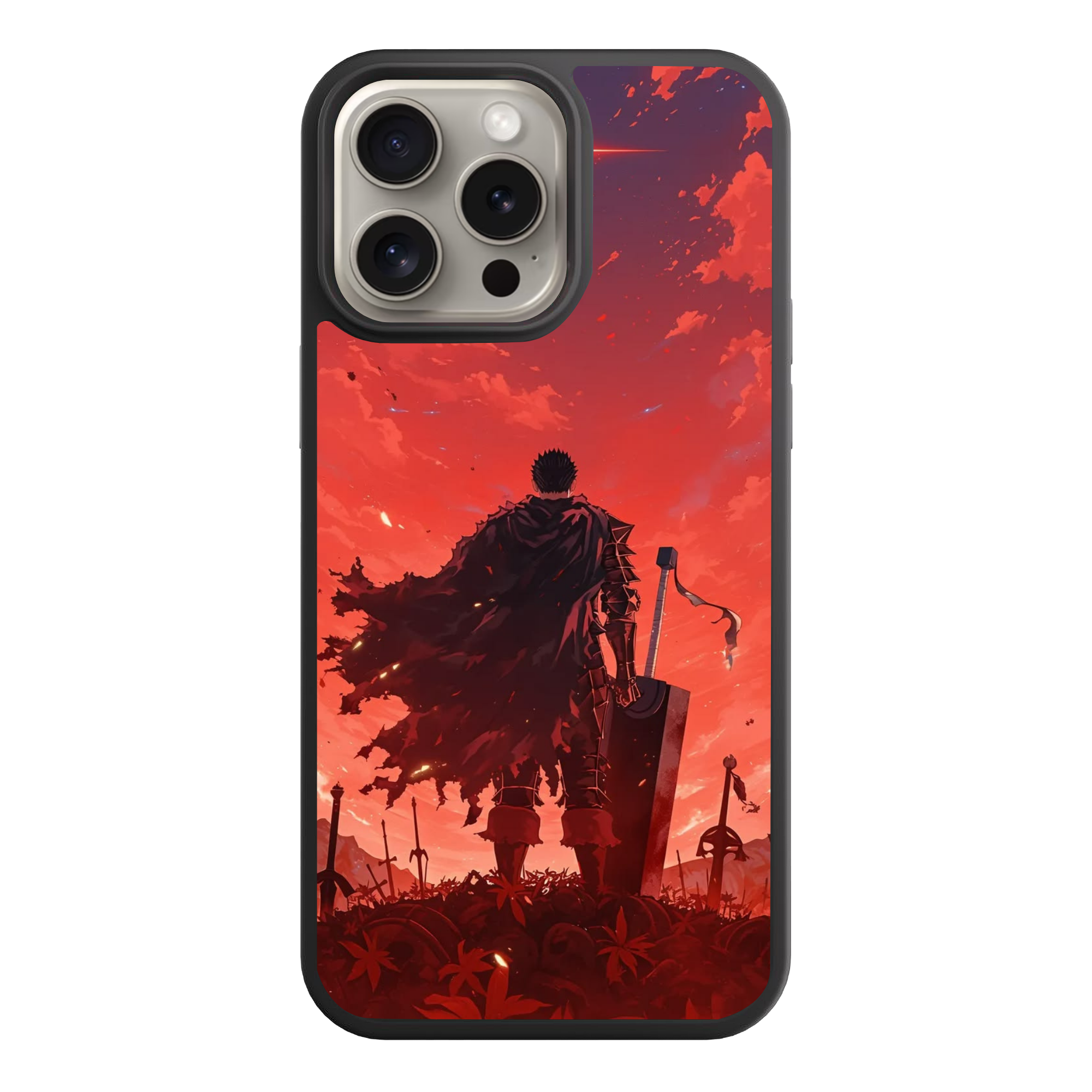 Berserk Guts Phone Case For iPhone Samsung Galaxy Pixel - Guts Standing In A Field Of Swords Under A Crimson Sky