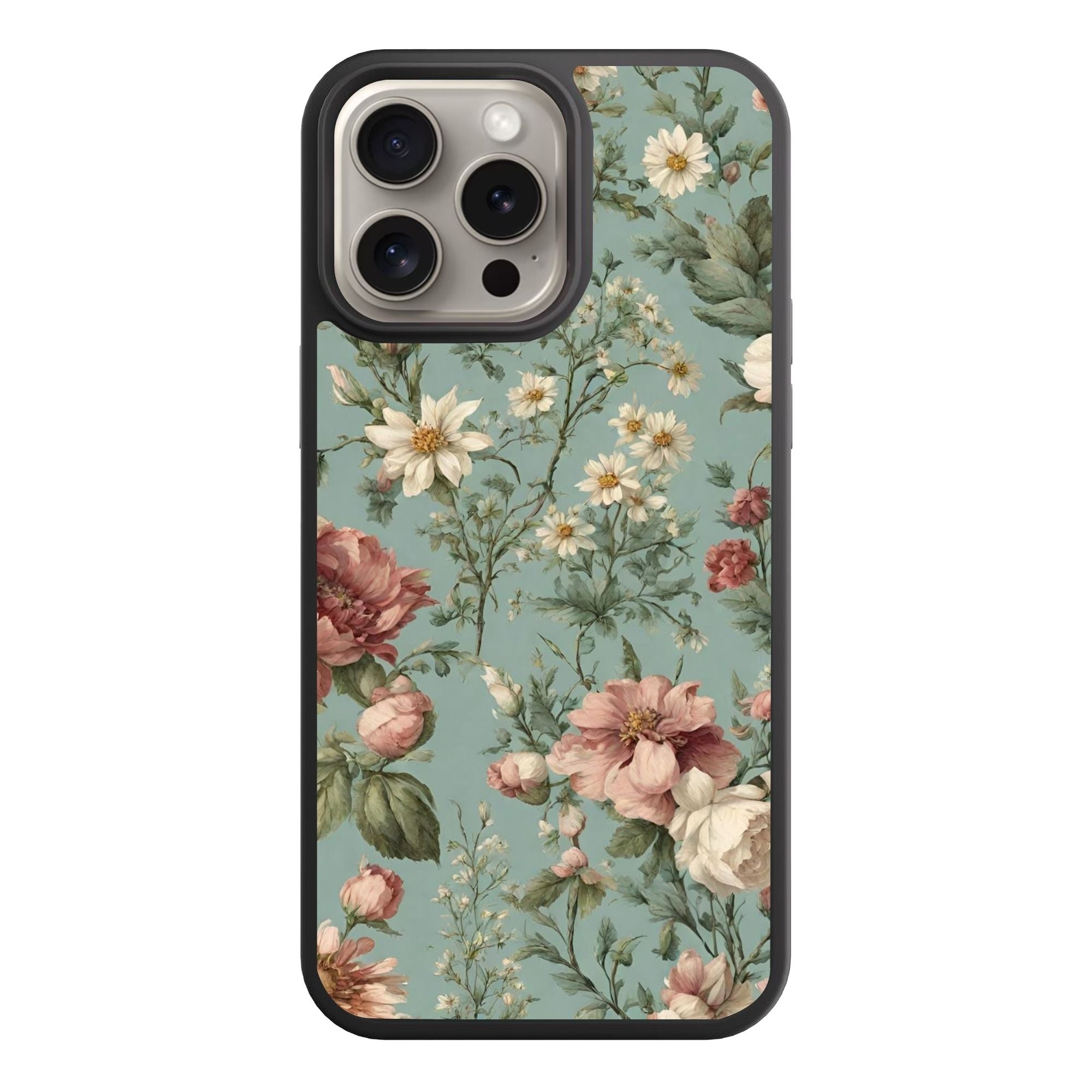 Floral Pattern Phone Case For iPhone Samsung Galaxy Pixel - Vintage Peony And Daisy Floral Pattern On Sage Green Background