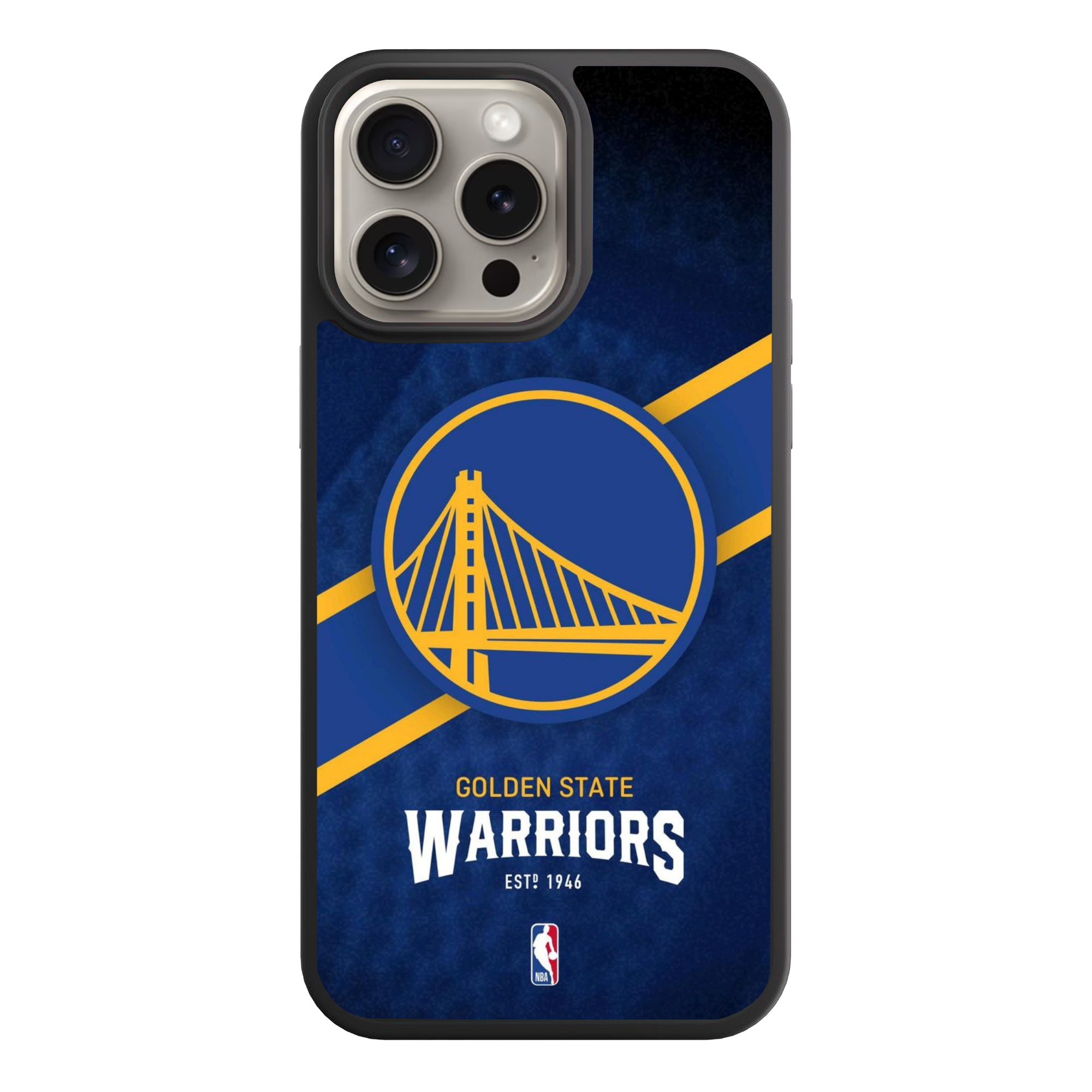 NBA Golden State Warriors Phone Case For iPhone Samsung Galaxy Pixel - Golden State Warriors Logo And Diagonal Stripe On Textured Blue Background