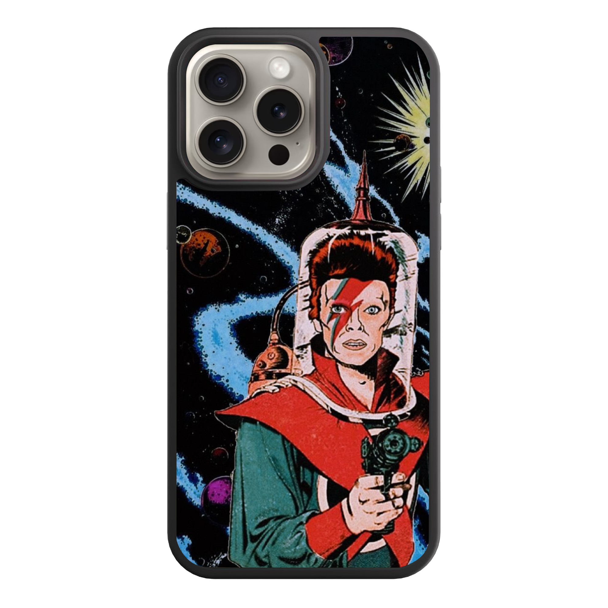 David Bowie Phone Case For iPhone Samsung Galaxy Pixel - David Bowie Ziggy Stardust Space Traveler Comic Art On Space Background