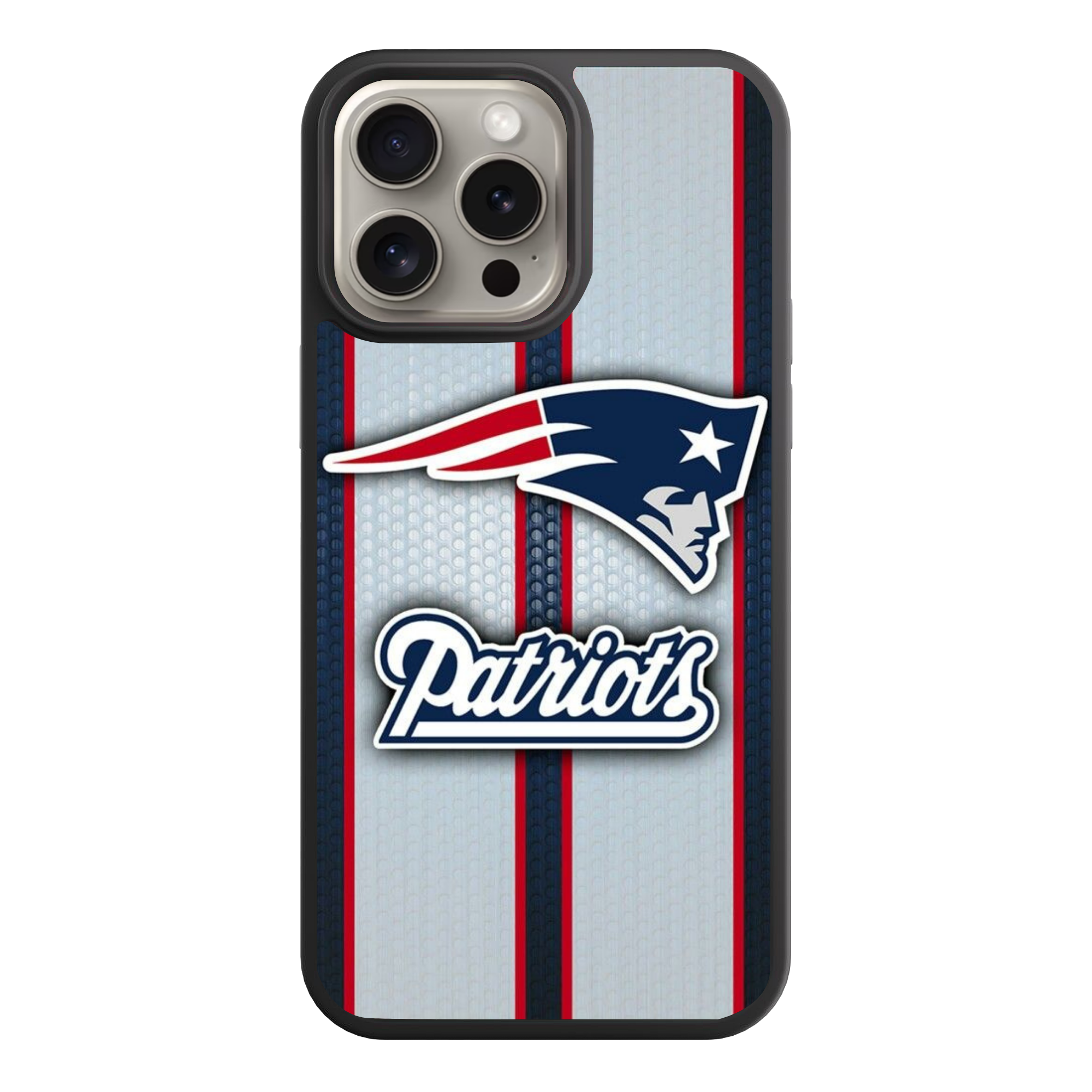 NFL New England Patriots Phone Case For iPhone Samsung Galaxy Pixel - New England Patriots Logo And Wordmark On Vertical Stripes Mesh Background