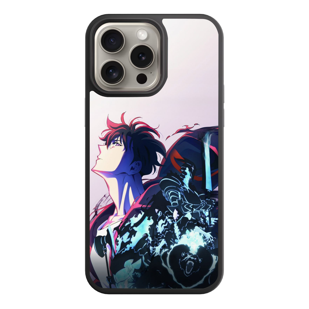Solo Leveling Sung Jin woo Phone Case For iPhone Samsung Galaxy Pixel - Sung Jin woo Looking Up With Blue Shadow Soldiers On Light Purple Background