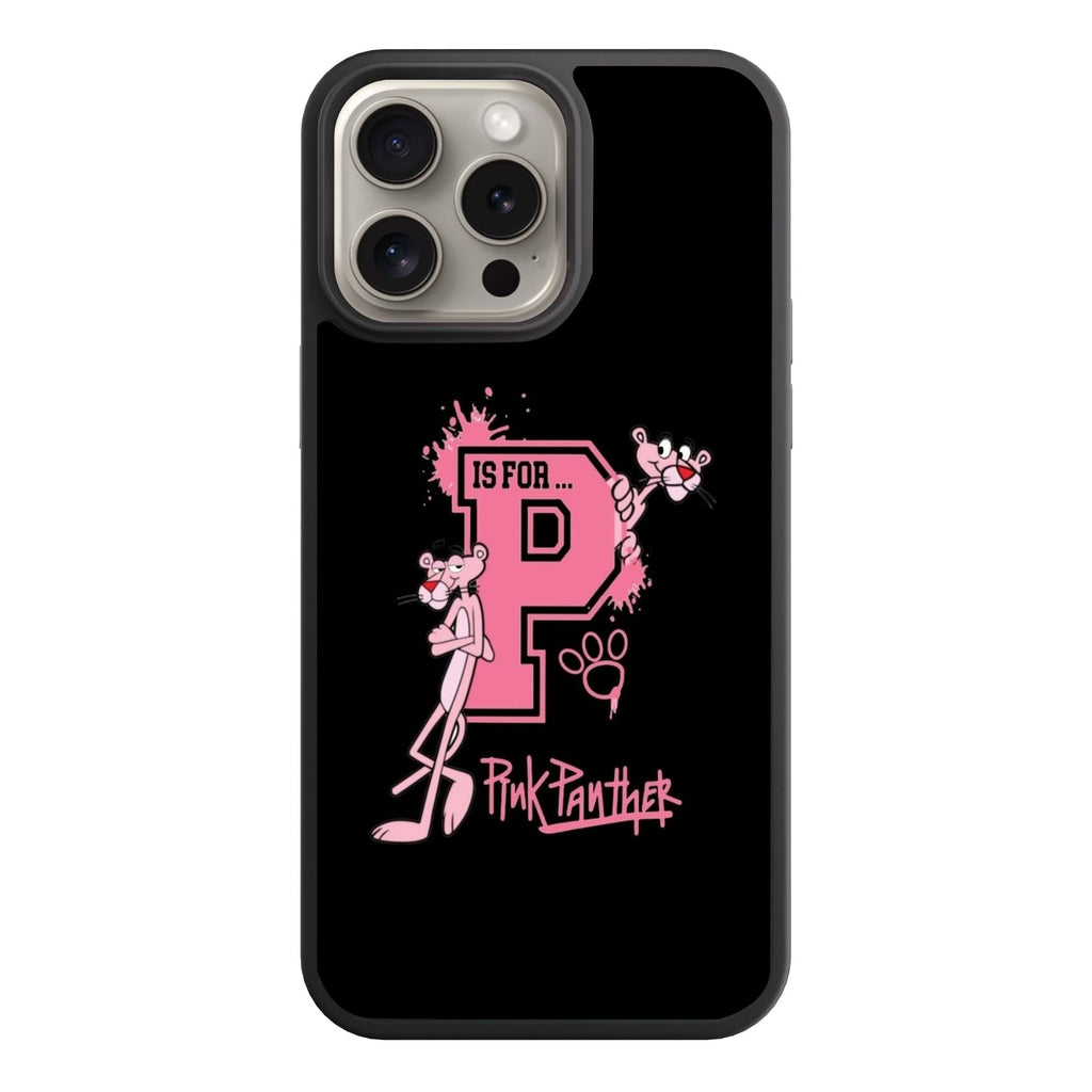 Pink Panther Phone Case For iPhone Samsung Galaxy Pixel - Pink Panther With Letter P Logo In Black Background