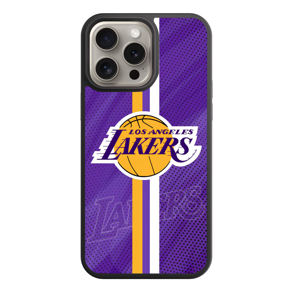 NBA Los Angeles Lakers Phone Case For iPhone Samsung Galaxy Pixel - Los Angeles Lakers Logo And Vertical Stripe On Purple Background