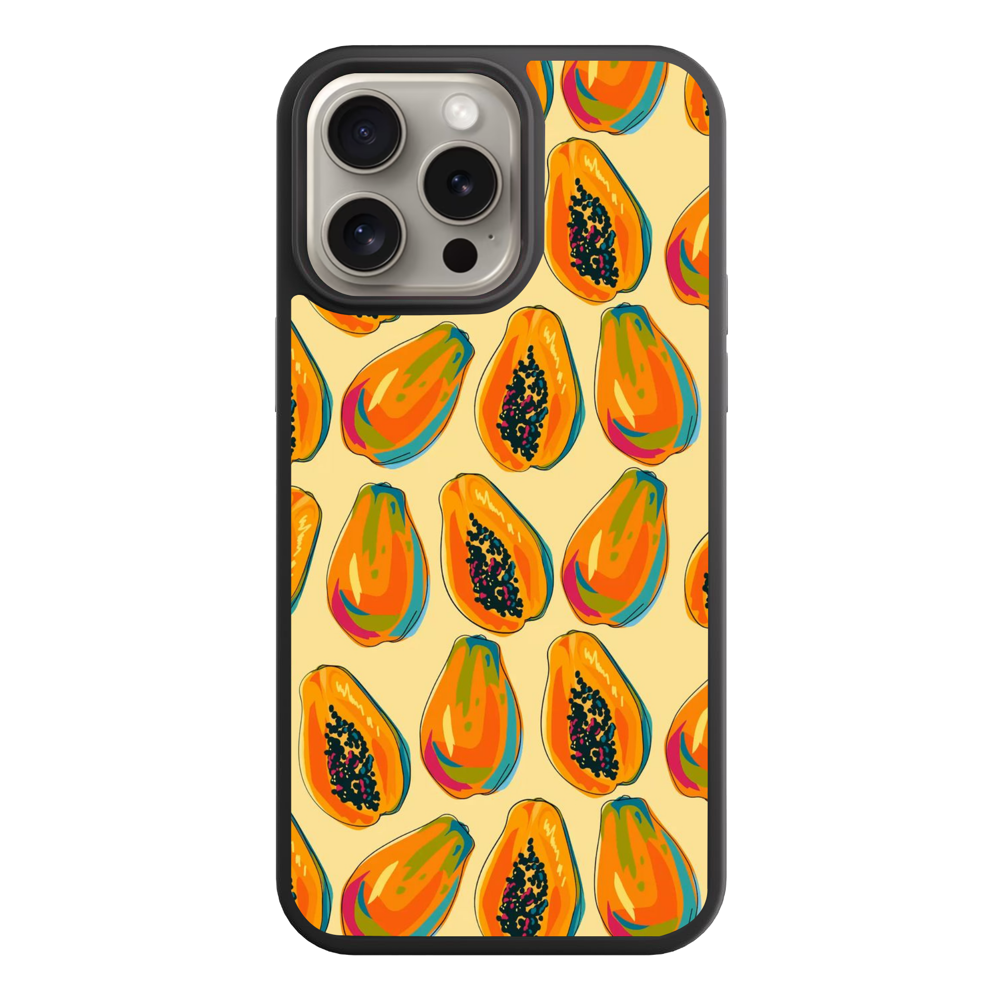Papaya Pattern Phone Case For iPhone Samsung Galaxy Pixel - Vibrant Papaya Pattern In Cream Background