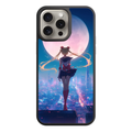 Sailor Moon Phone Case For iPhone Samsung Galaxy Pixel - Sailor Moon Back View On Luminous Pink Moon And Futuristic Cyberpunk Cityscape Background
