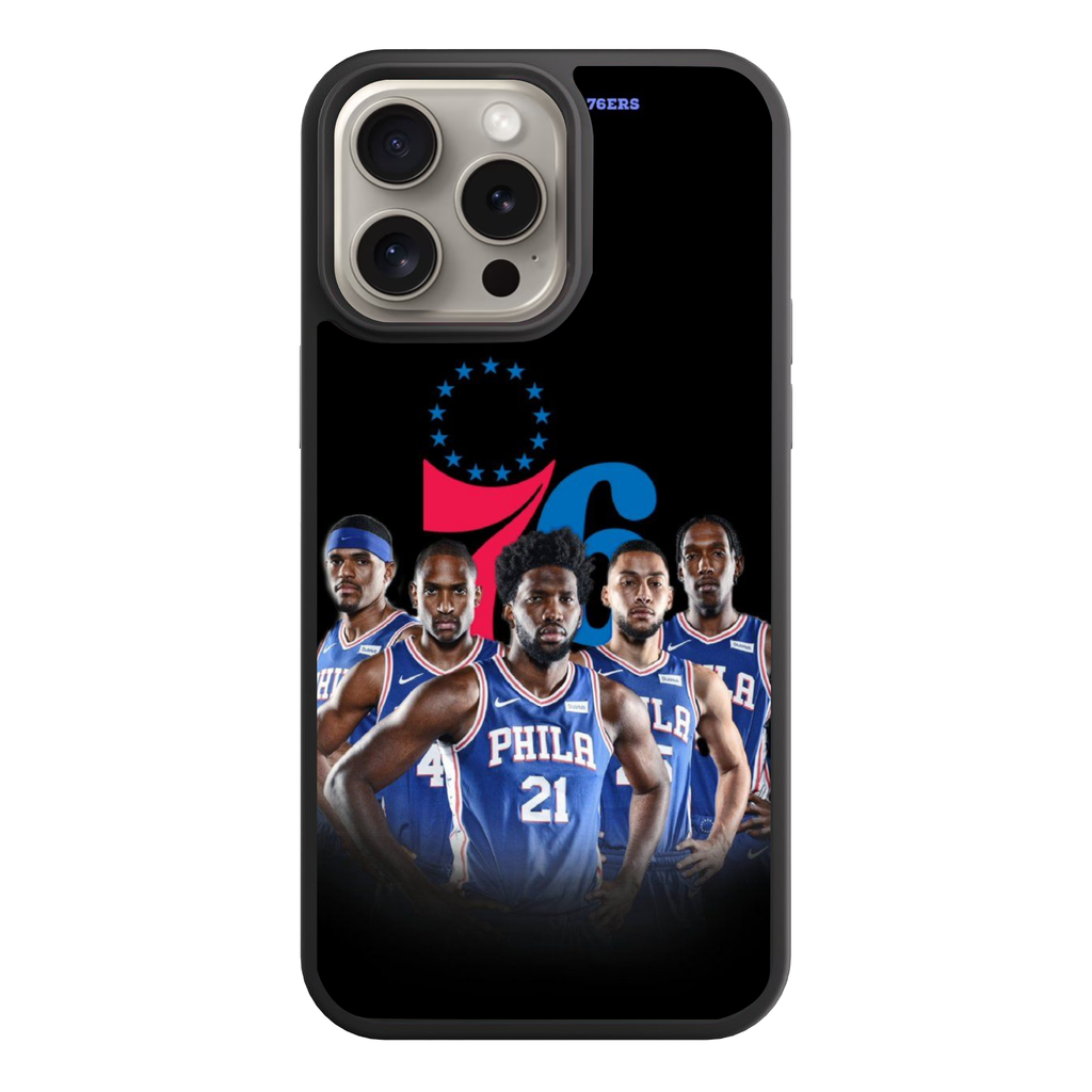 NBA Philadelphia 76ers Phone Case For iPhone Samsung Galaxy Pixel - Philadelphia 76ers Logo And Players On Black Background