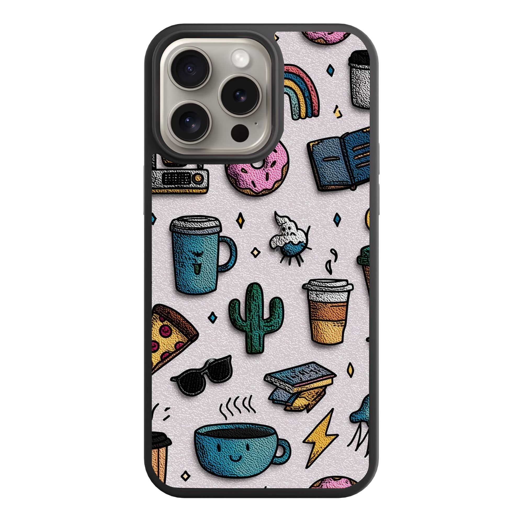 Art Print Phone Case For iPhone Samsung Galaxy Pixel - Cute Embossed Leather Sticker Doodle Pattern
