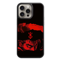 Berserk Guts Phone Case For iPhone Samsung Galaxy Pixel - Guts Looking Ahead Under Red Brand Of Sacrifice Symbol On Black Background