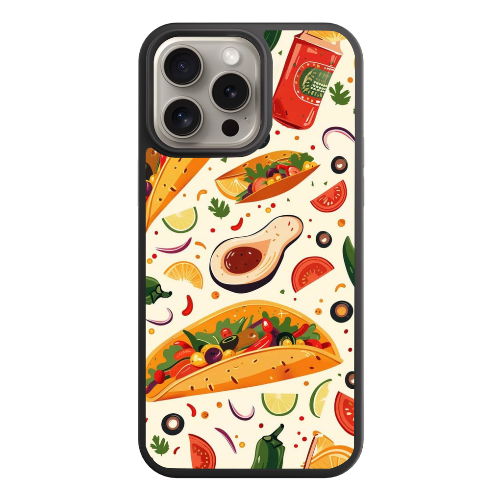 Taco Pattern Phone Case For iPhone Samsung Galaxy Pixel - Illustrated Mexican Taco And Avocado Pattern In Cream Background