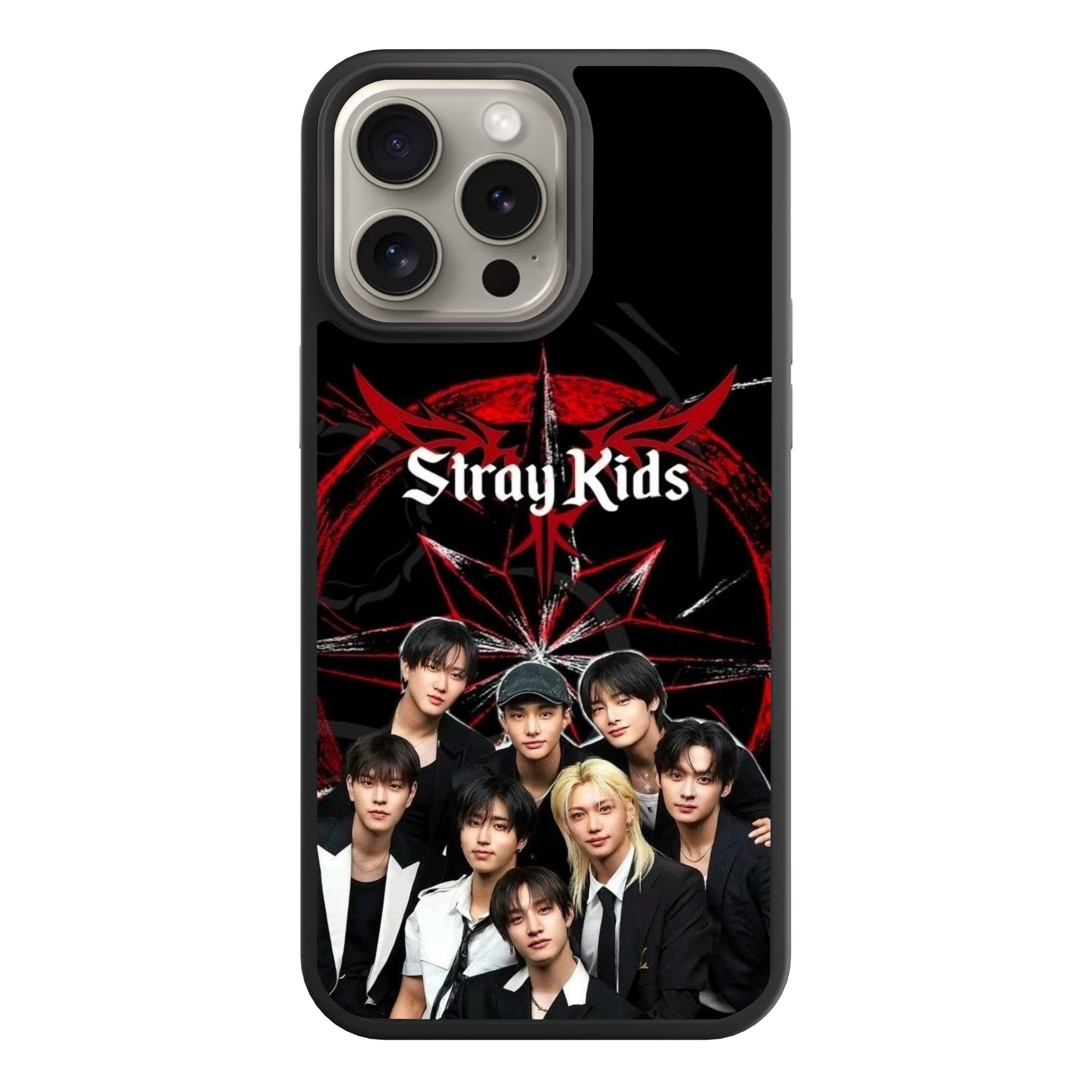 Stray Kids Phone Case For iPhone Samsung Galaxy Pixel - Stray Kids Members Group Photo With Red Star Logo On Black Background