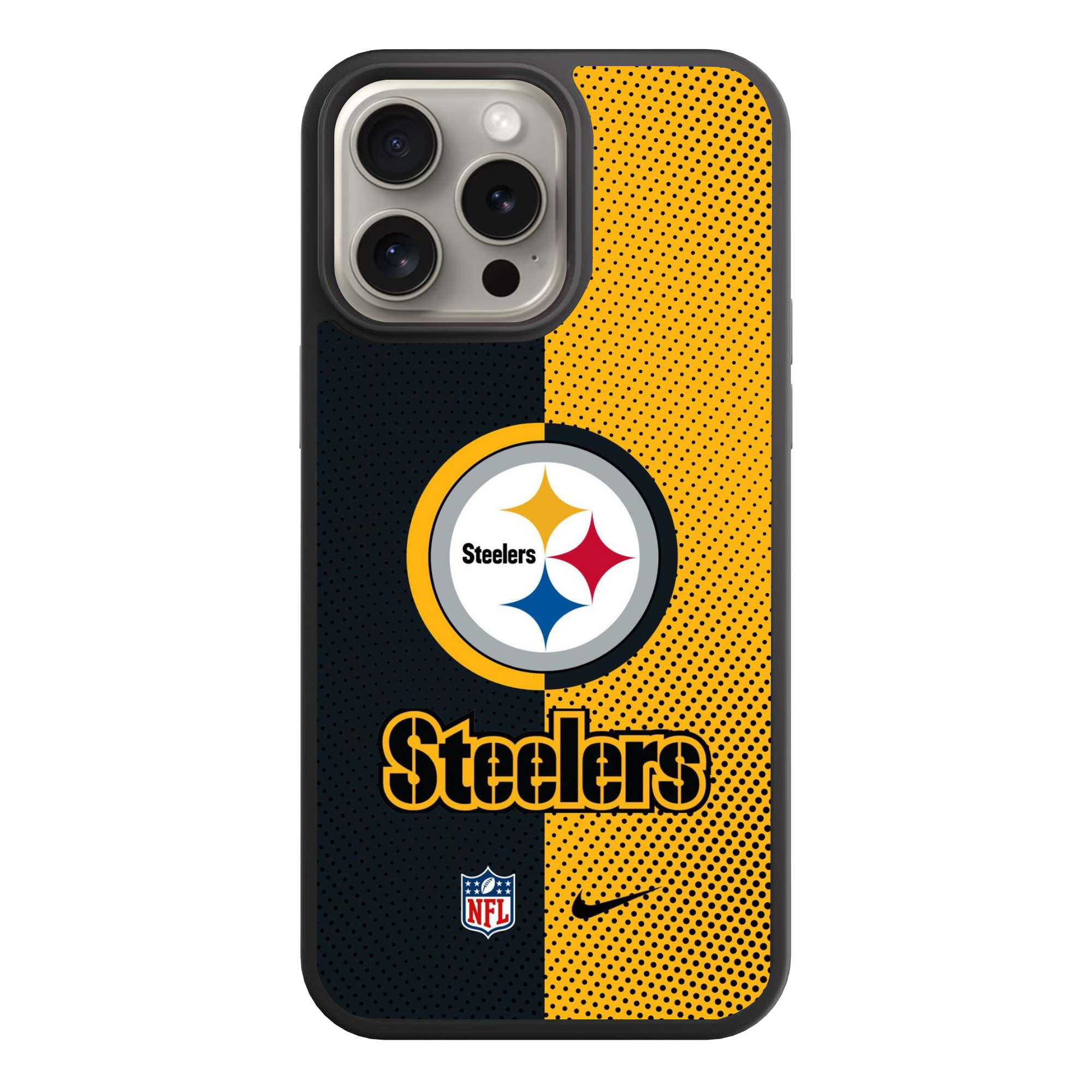 NFL Pittsburgh Steelers Phone Case For iPhone Samsung Galaxy Pixel - Pittsburgh Steelers Logo And Wordmark On Black And Yellow Mesh Background