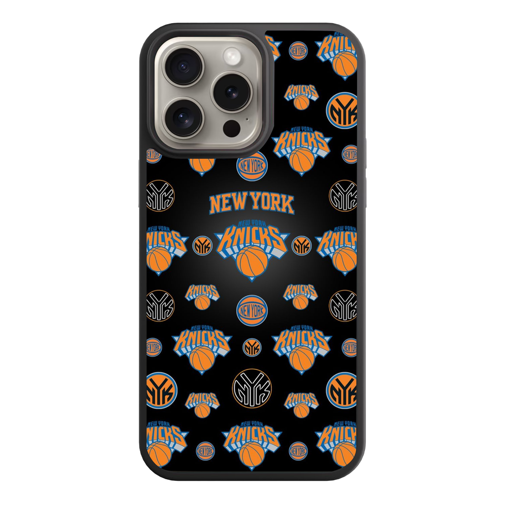 NBA New York Knicks Phone Case For iPhone Samsung Galaxy Pixel - New York Knicks Logo Pattern On Black Background