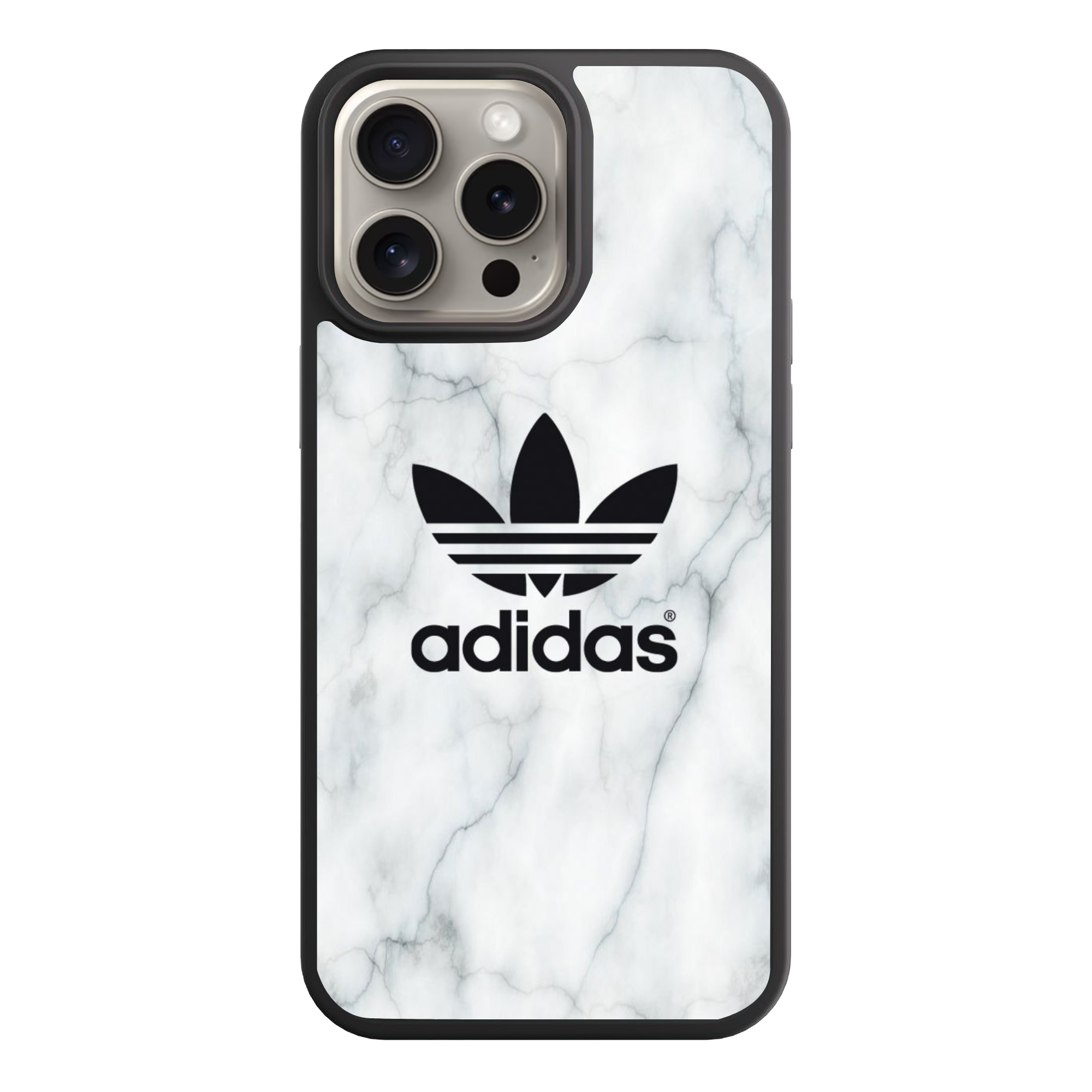 Adidas Phone Case For iPhone Samsung Galaxy Pixel - Adidas Trefoil Logo On White Marble Textured Background