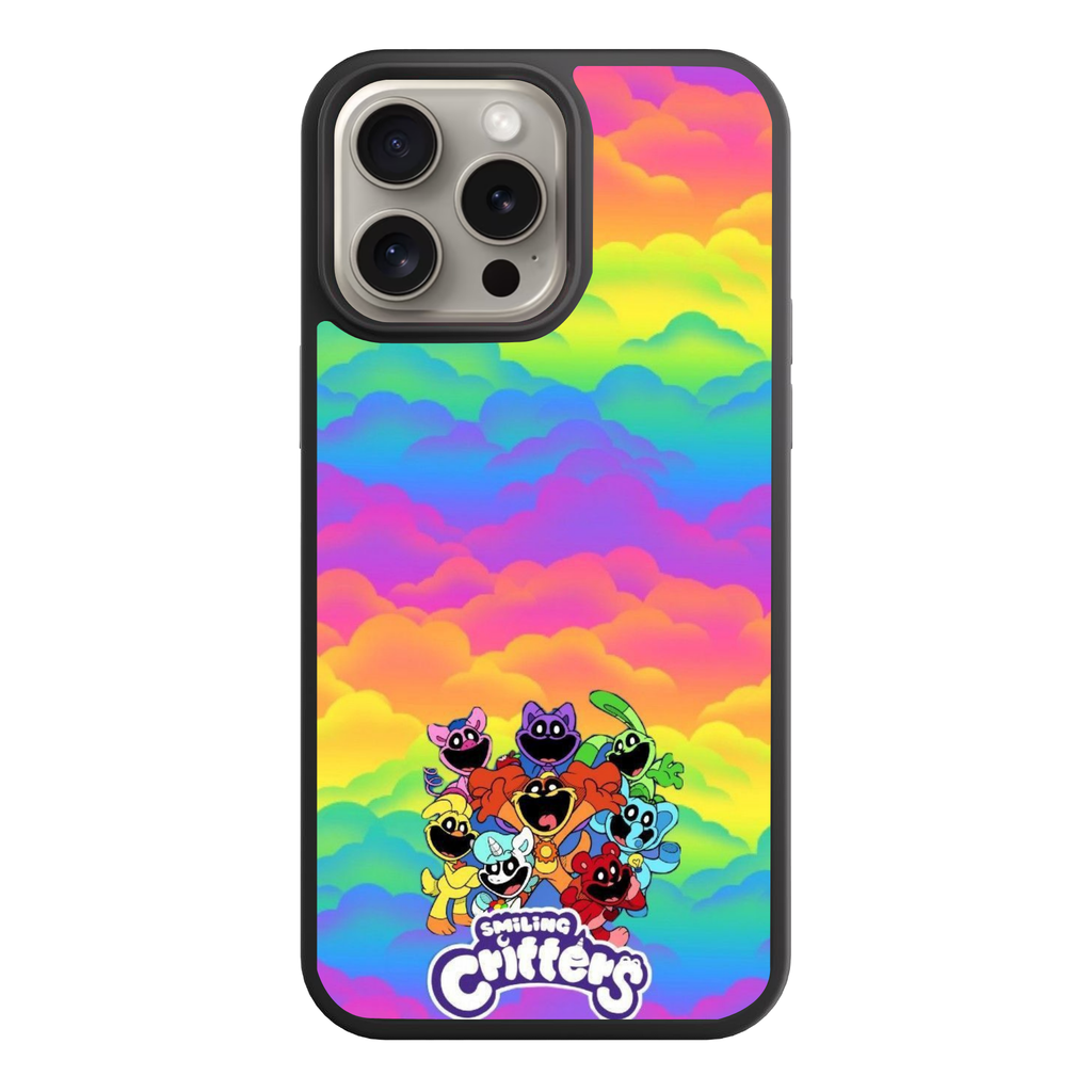 Poppy Playtime Phone Case For iPhone Samsung Galaxy Pixel - Smiling Critters On Rainbow Cloud Pattern Background