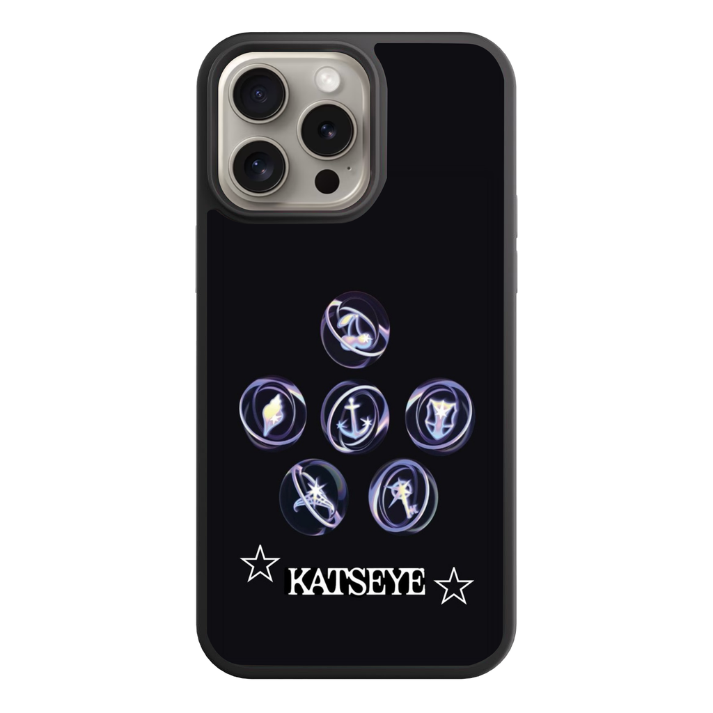Katseye Phone Case For iPhone Samsung Galaxy Pixel - Katseye Official Member Charm Orbs Graphic On Black Background