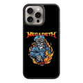 Megadeth Phone Case For iPhone Samsung Galaxy Pixel - Megadeth Vic Rattlehead In Military Uniform Pressing Button On Black Background