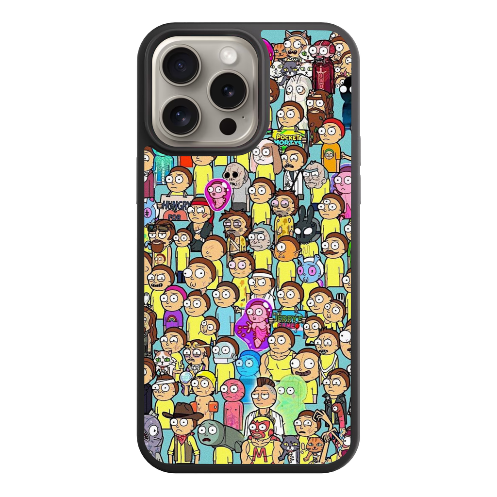 Rick And Morty Phone Case For iPhone Samsung Galaxy Pixel - Morty Smith Multiverse Collage Pattern On Light Blue Background