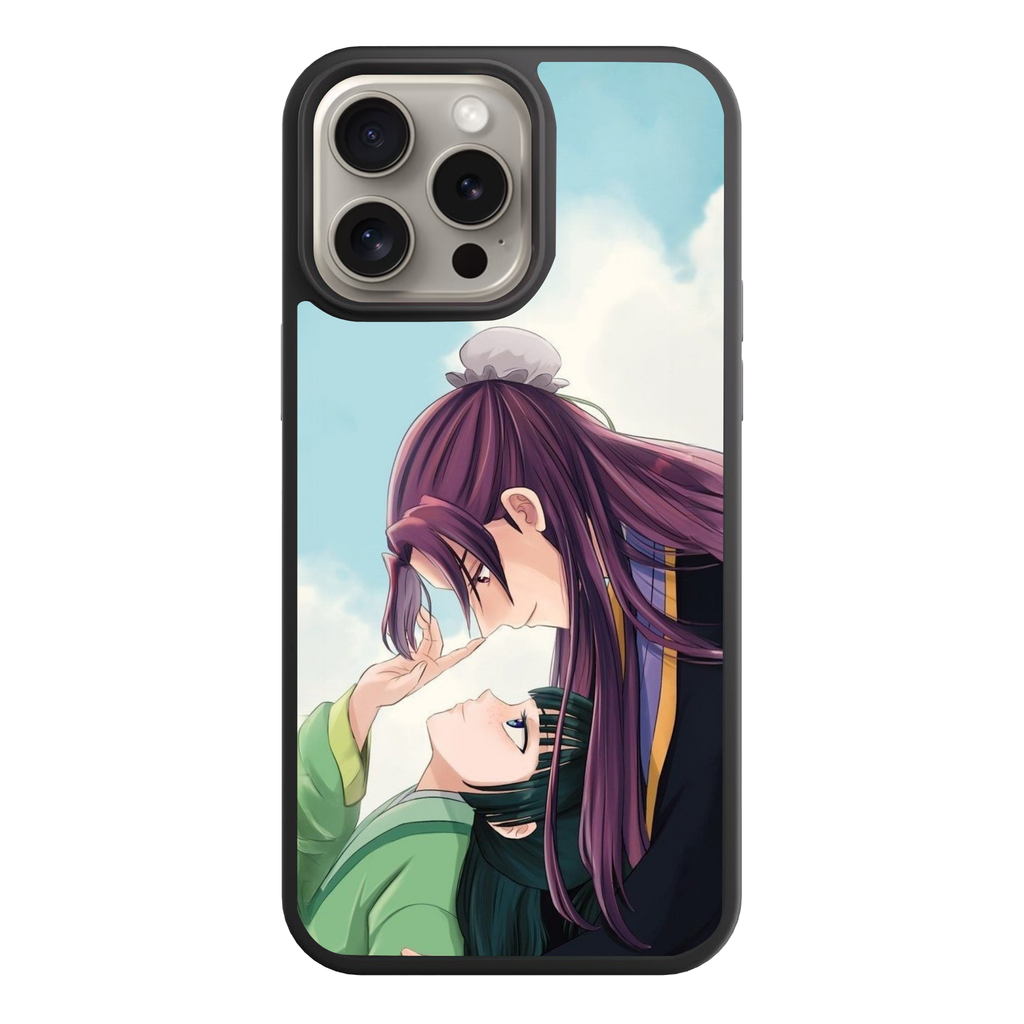 The Apothecary Diaries Phone Case For iPhone Samsung Galaxy Pixel - Jinshi Leaning Over Maomao Touching Her Nose On Blue Sky Background