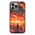 Attack on Titan Eren Phone Case For iPhone Samsung Galaxy Pixel - Eren Yeager Facing Founding Titan Under Orange Sky Background