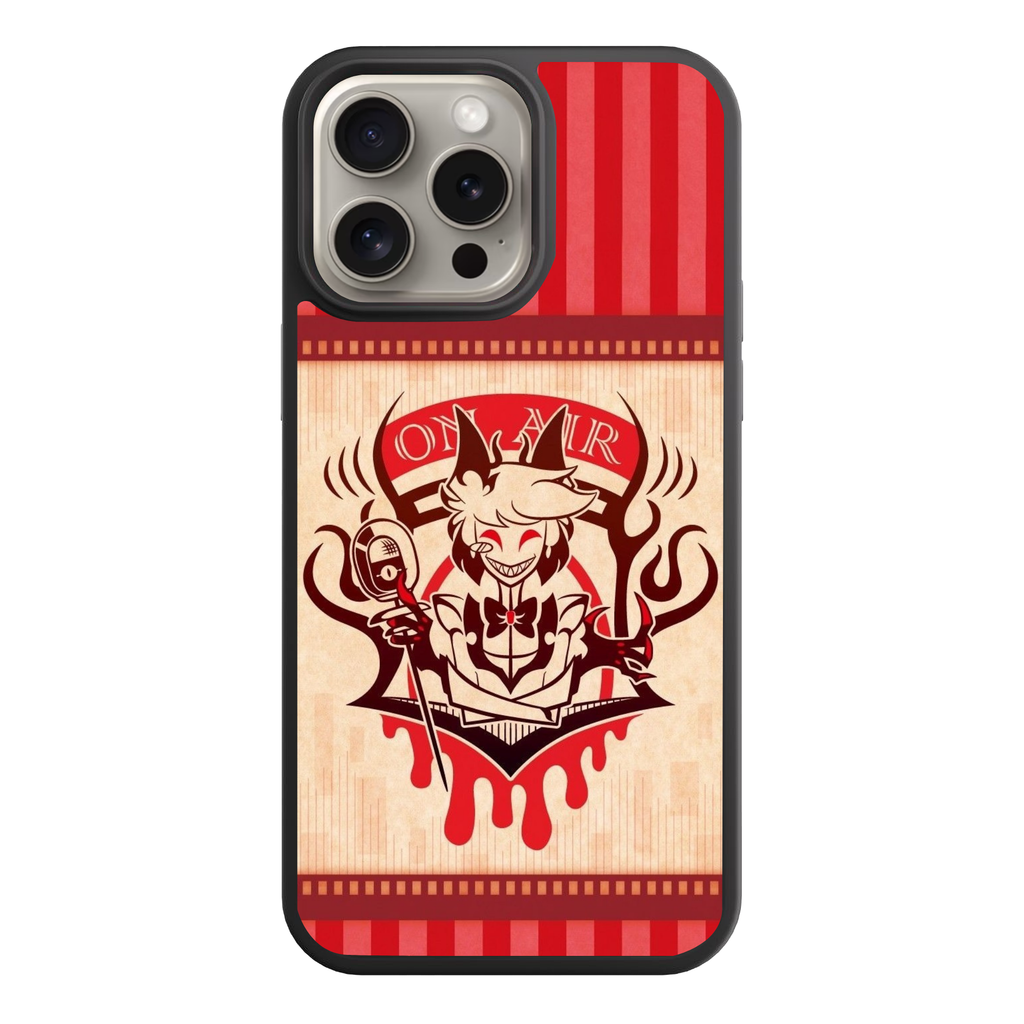 Hazbin Hotel Alastor Phone Case For iPhone Samsung Galaxy Pixel - Alastor On Air Illustration On Red Striped Background