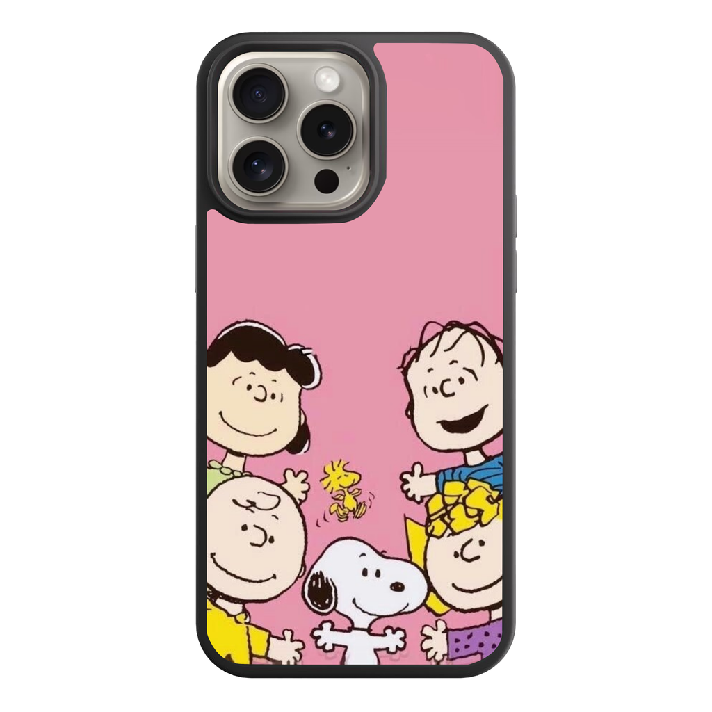 Peanuts Snoopy Phone Case For iPhone Samsung Galaxy Pixel - Peanuts Snoopy And Friends Smiling Together On Pink Background