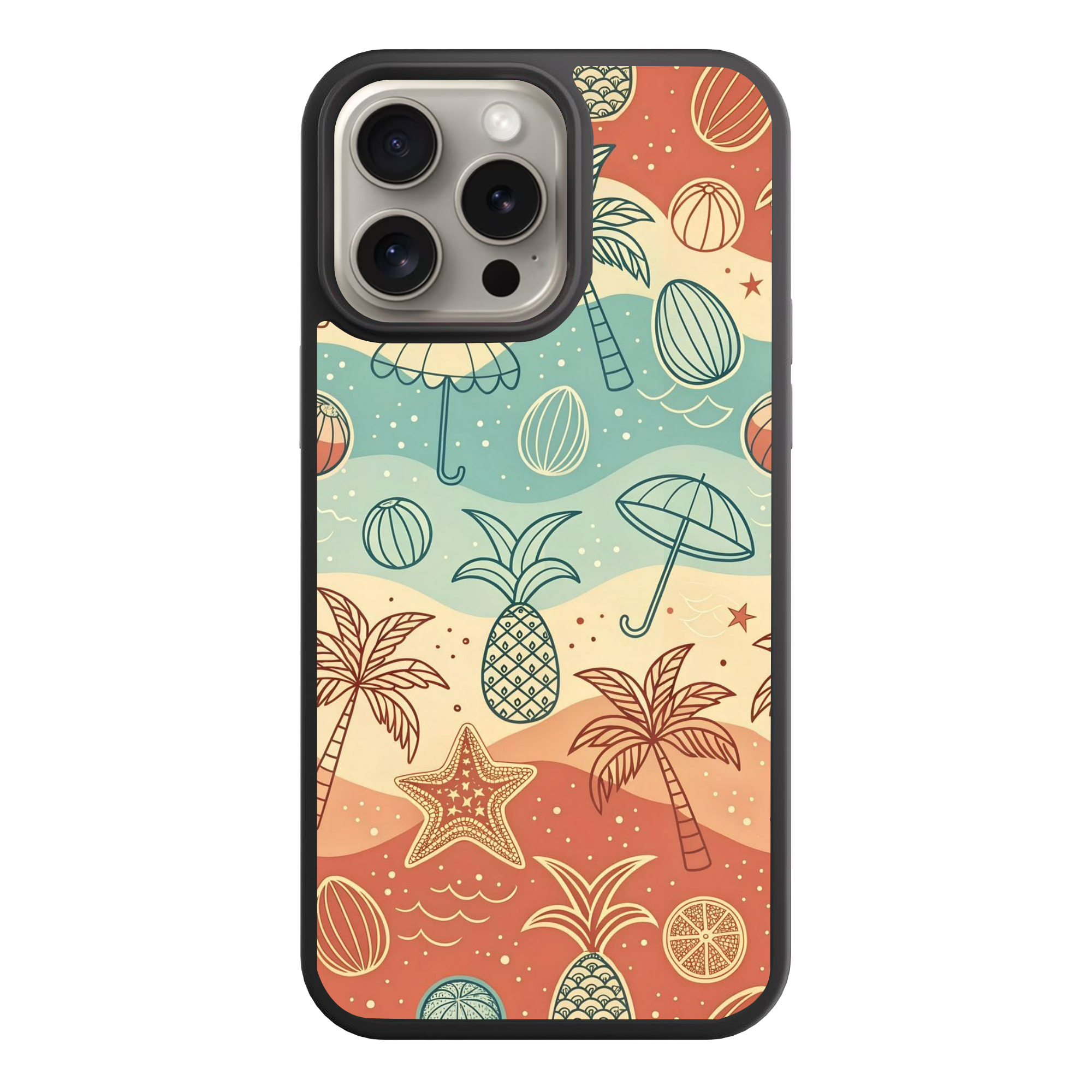 Art Print Phone Case For iPhone Samsung Galaxy Pixel - Retro Summer Beach Doodle Pattern