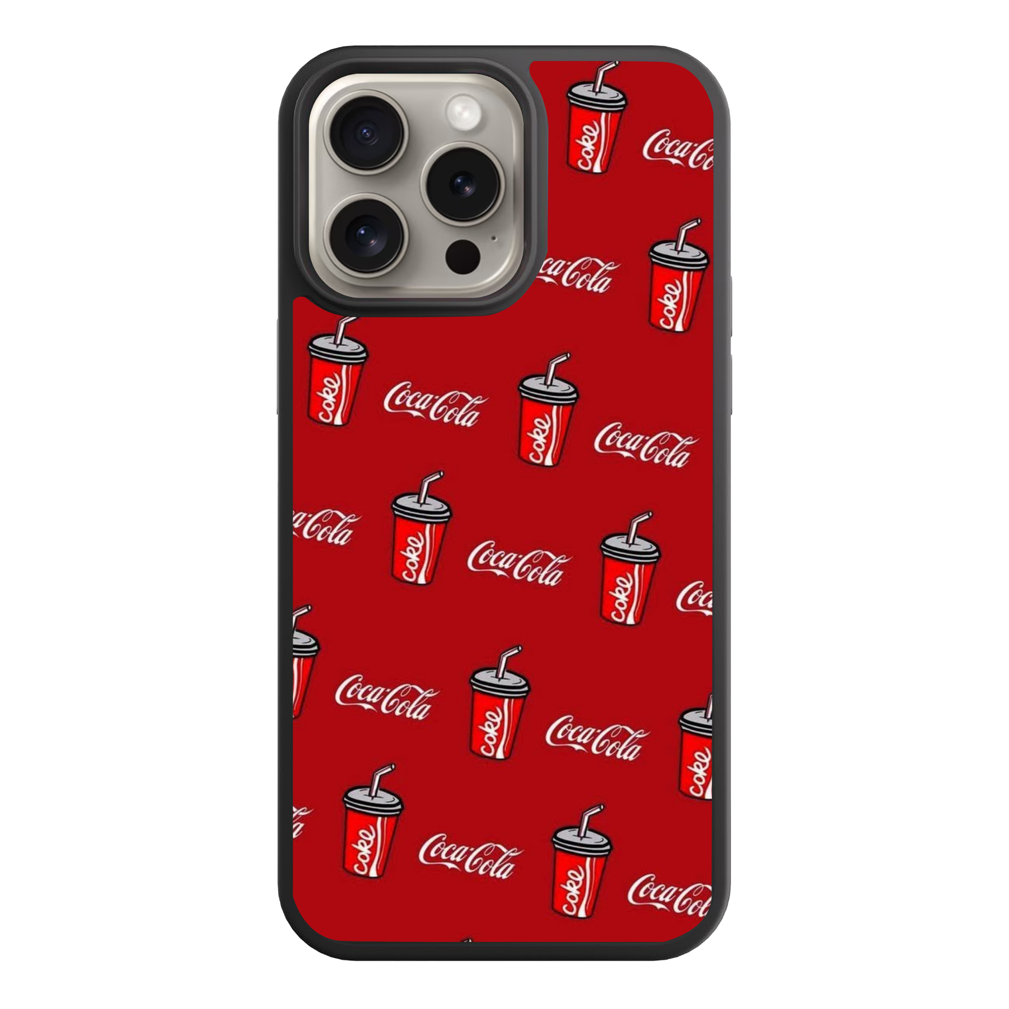 Coca Cola Phone Case For iPhone Samsung Galaxy Pixel - Coca Cola Cups And Logos Pattern On Red Background